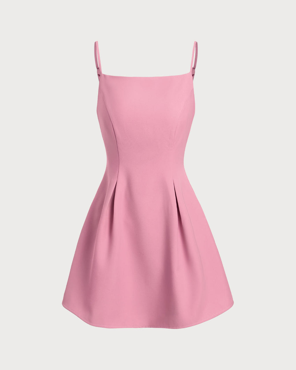 Pembe Kare Yaka Slip Pileli Mini Elbise