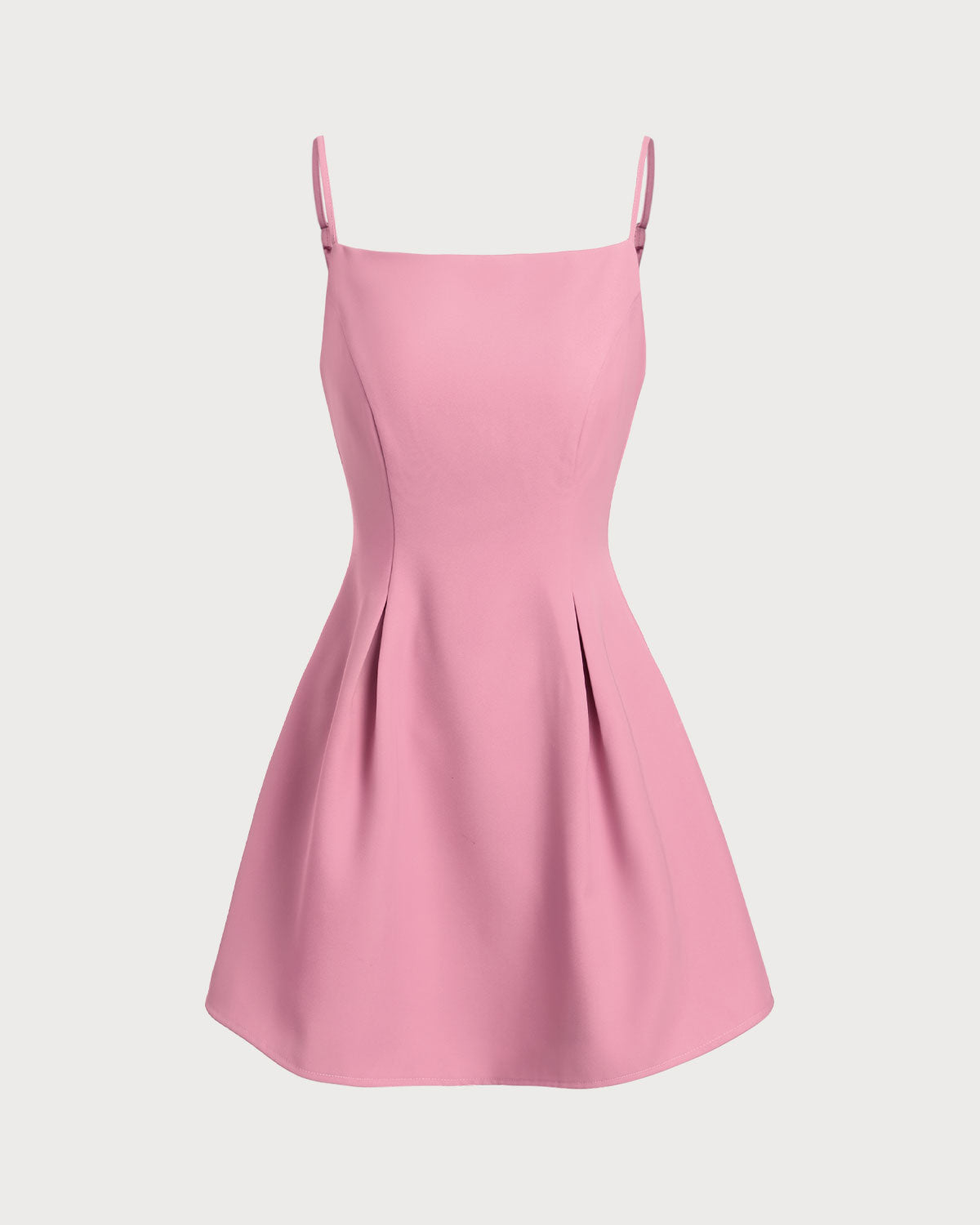 Pembe Kare Yaka Slip Pileli Mini Elbise