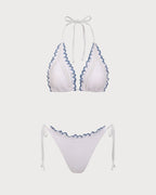 Beyaz Kontrast Dantel Bikini Takımı