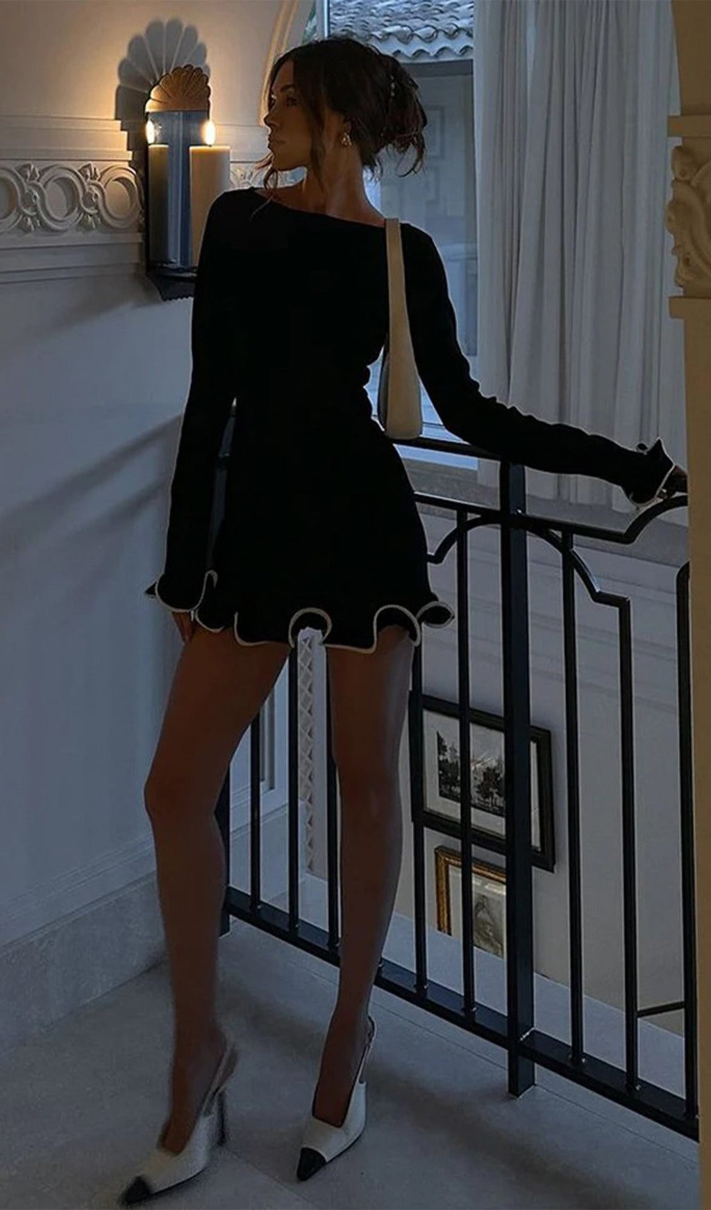 Volanlı Mini Elbise Siyah