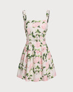 Pembe Çiçekli Dantelli Slip Mini Elbise