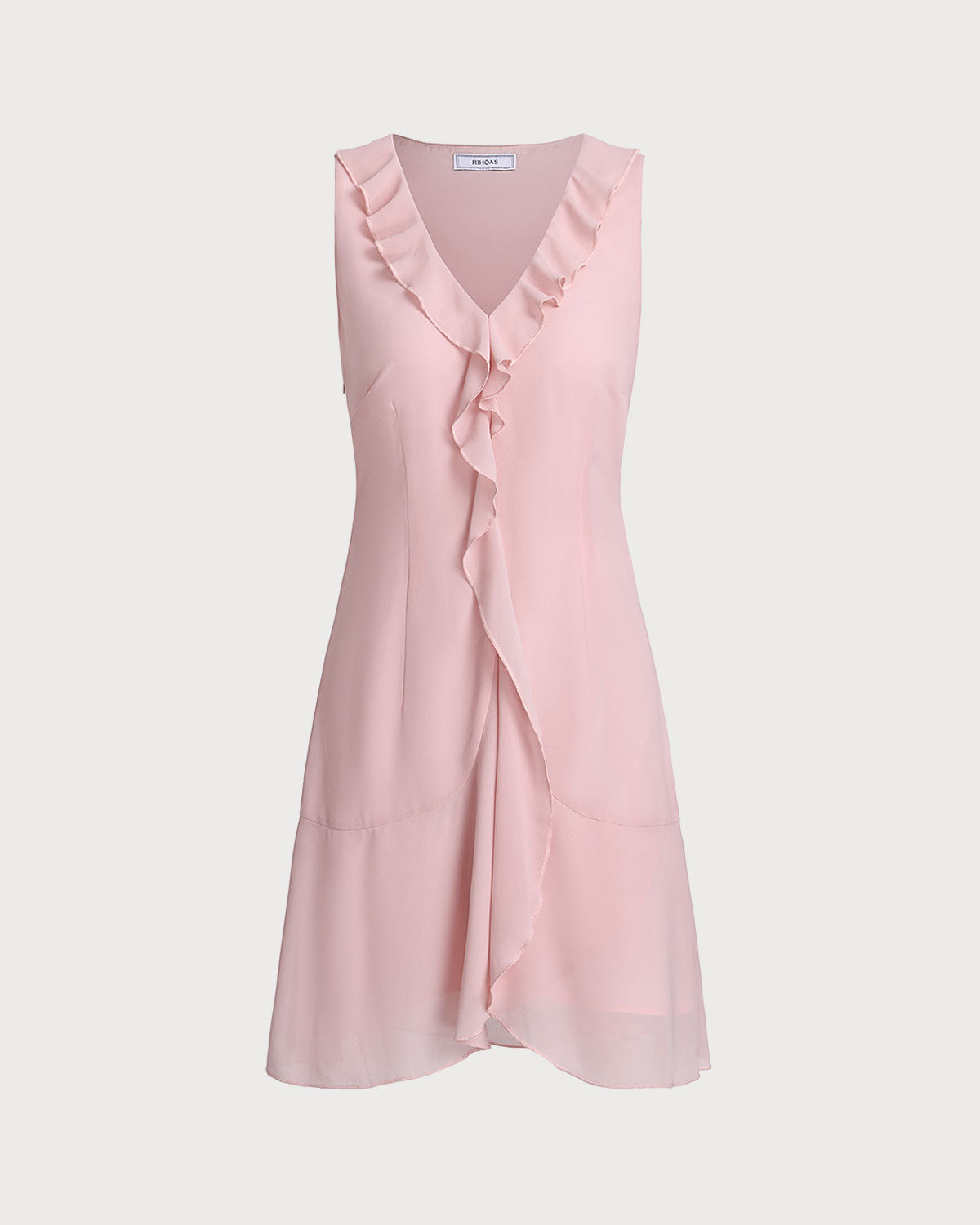 Pembe Fırfırlı Kolsuz Mini Elbise