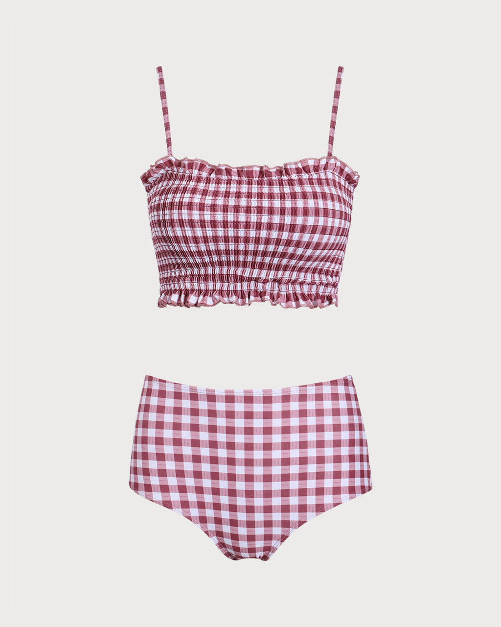 Kırmızı Ekose Bandeau Bikini Seti