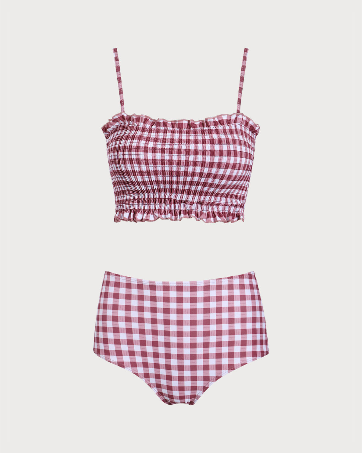 Kırmızı Ekose Bandeau Bikini Seti
