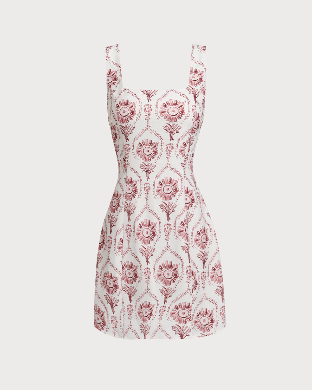 Pembe Kare Yaka Çiçek Slip Mini Elbise