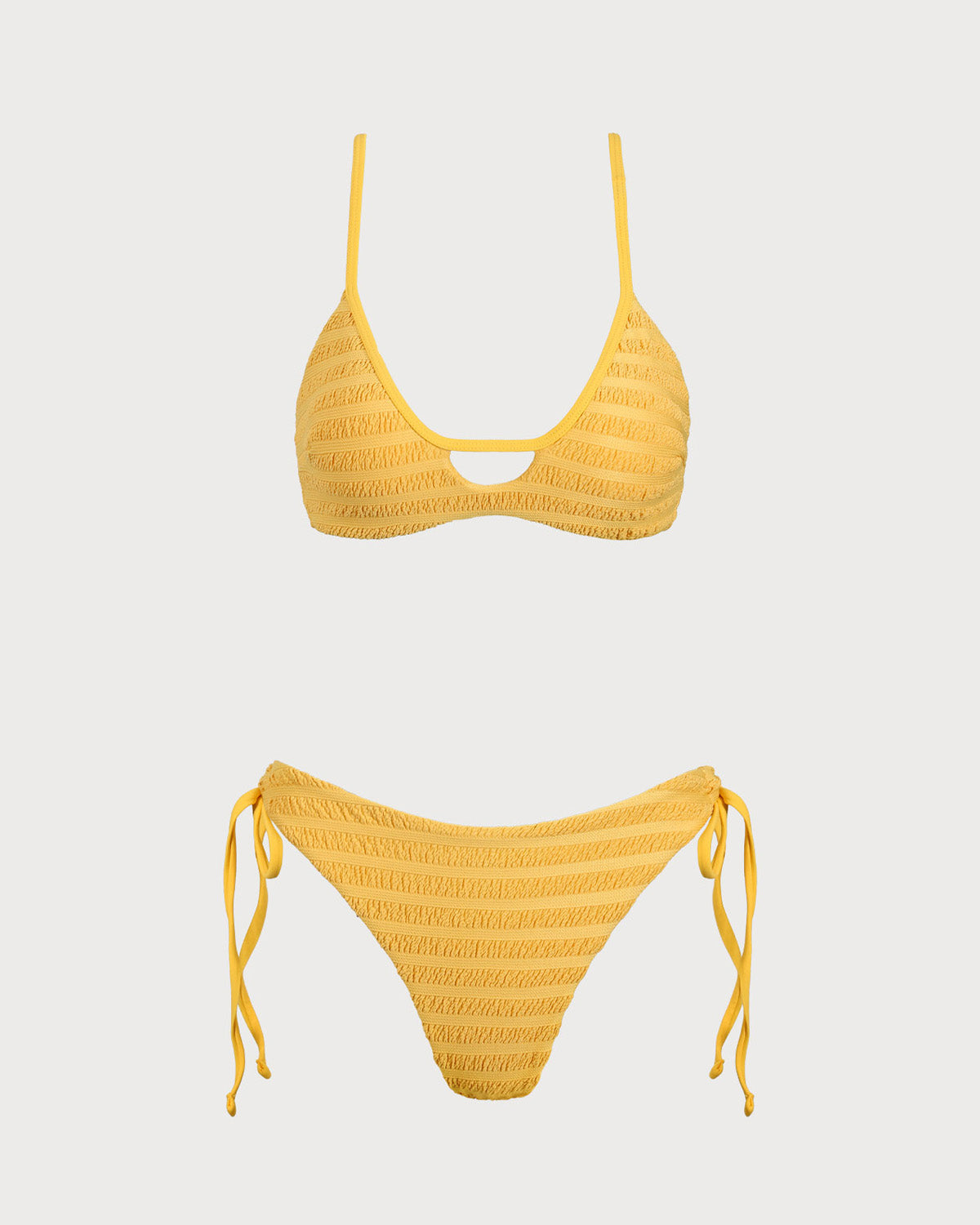 Sarı Dokulu Dantelli Bikini Takımı