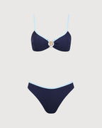 Mavi Kontrast Dokulu Bikini Takımı