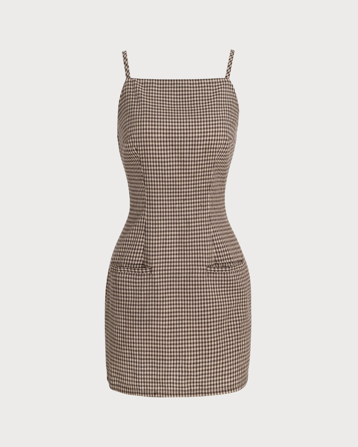 Kahverengi Ekose Slip Mini Elbise