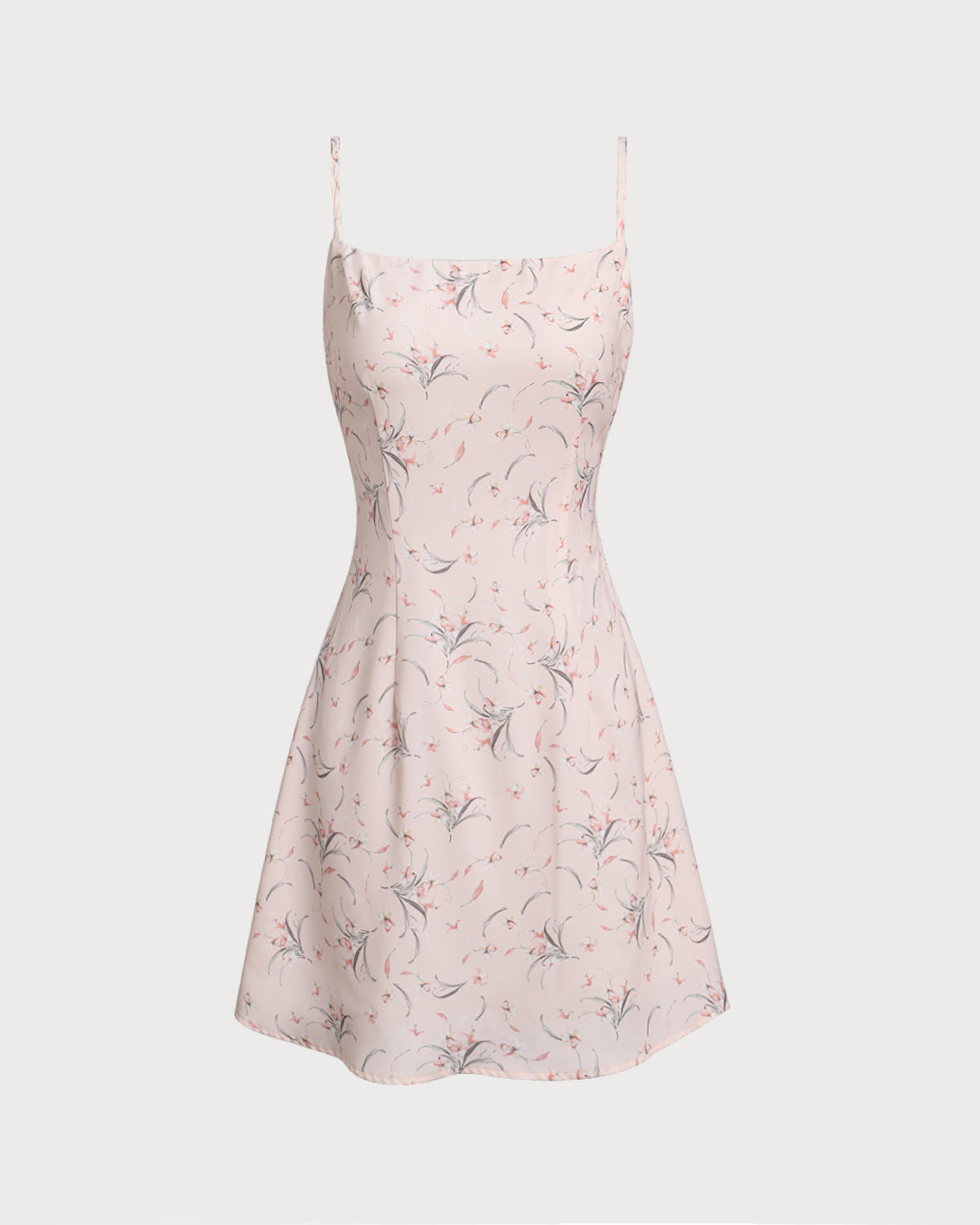 Pembe Çiçekli A Kesim Slip Mini Elbise