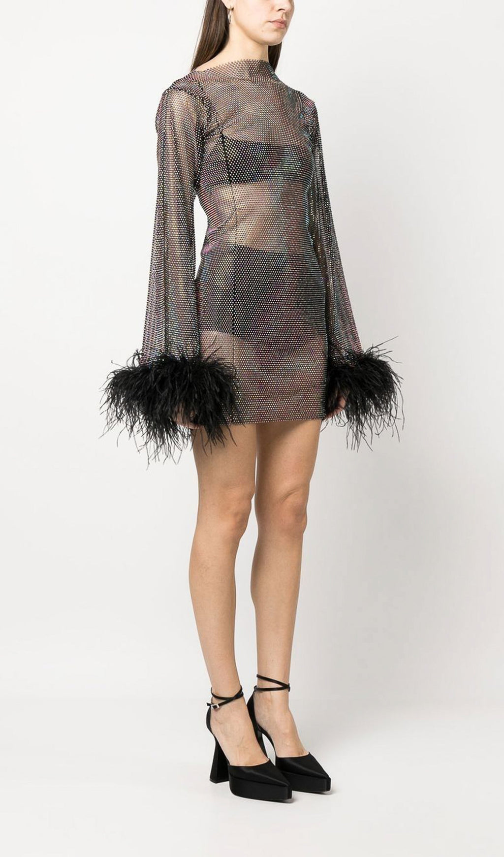 Şeffaf Taşlı Mini Elbise