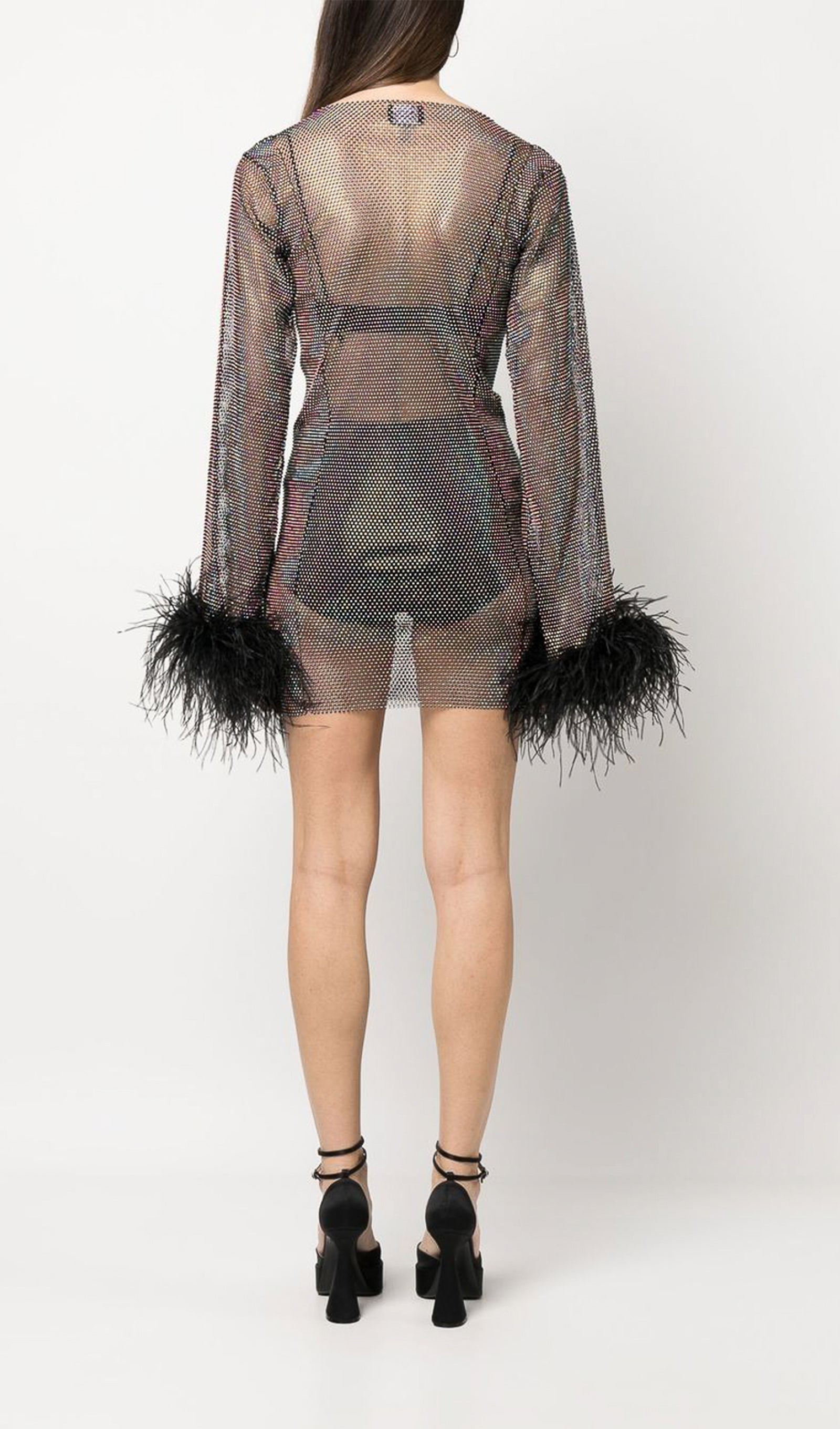 Şeffaf Taşlı Mini Elbise