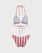 Pembe Çizgili Halter Bikini Takımı