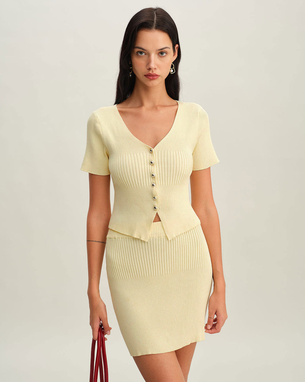 Bej Lastikli Bel Örgü Mini Etek