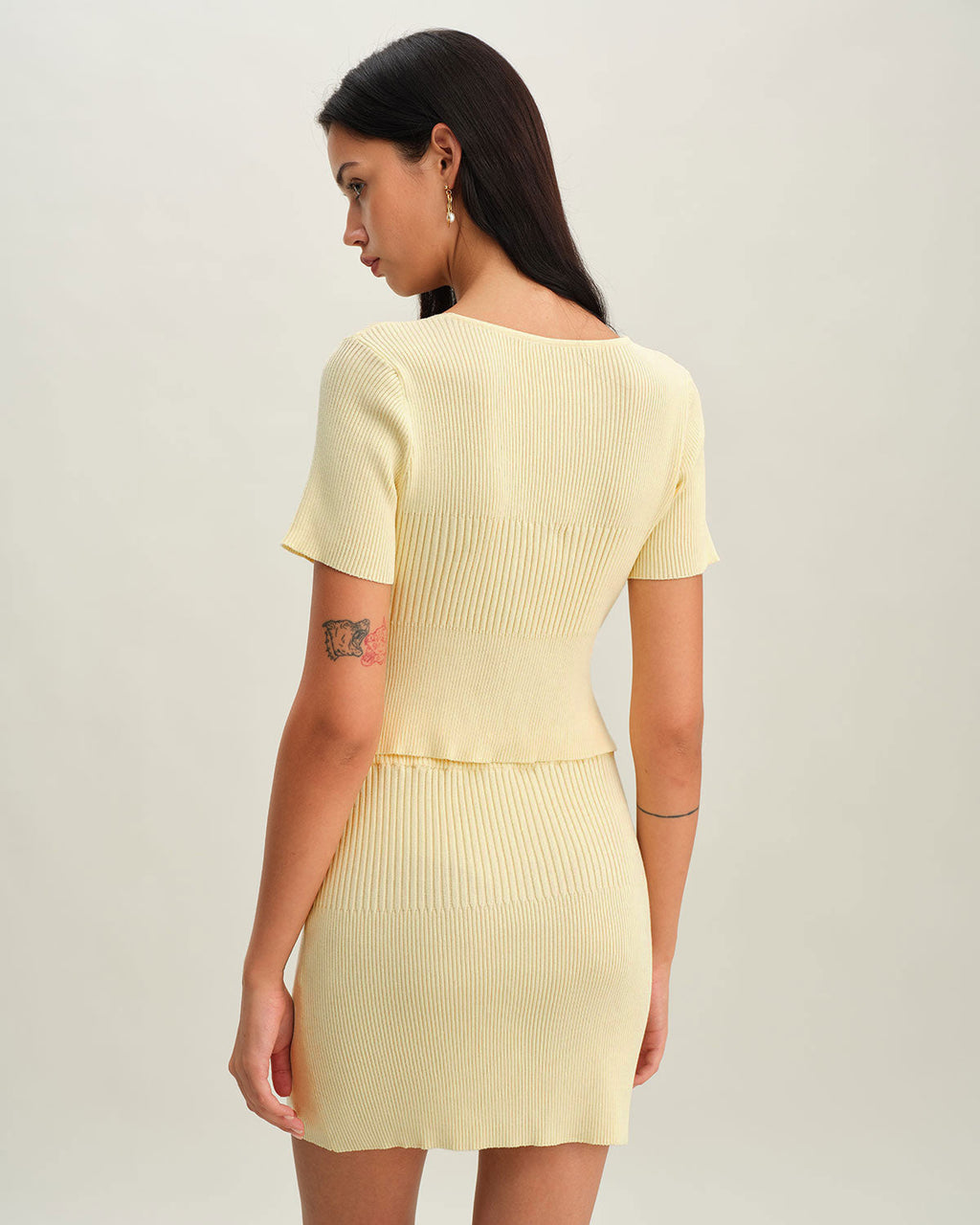 Bej Lastikli Bel Örgü Mini Etek