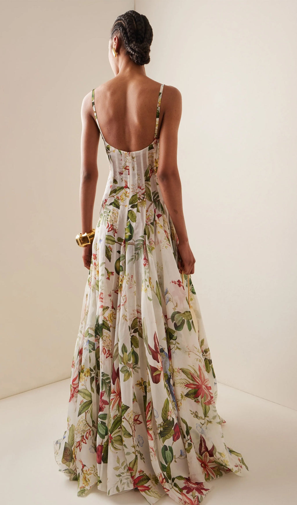 Çiçekli Büzgülü Çiçek Ve Fauna Uzun Elbise