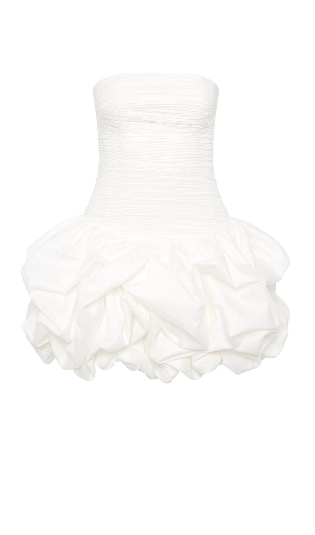 Beyaz Büzgülü Balon Etek Mini Elbise