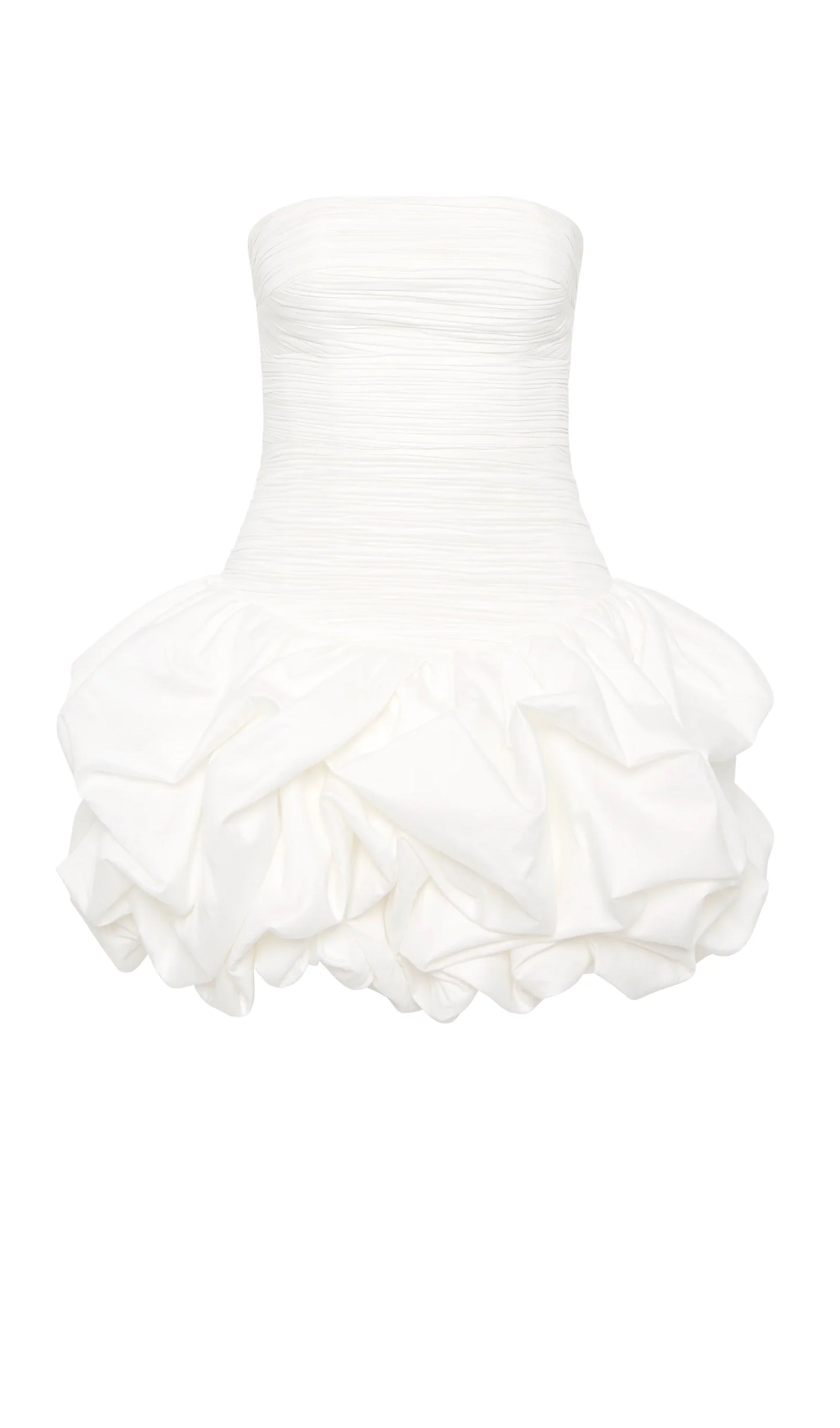 Beyaz Büzgülü Balon Etek Mini Elbise