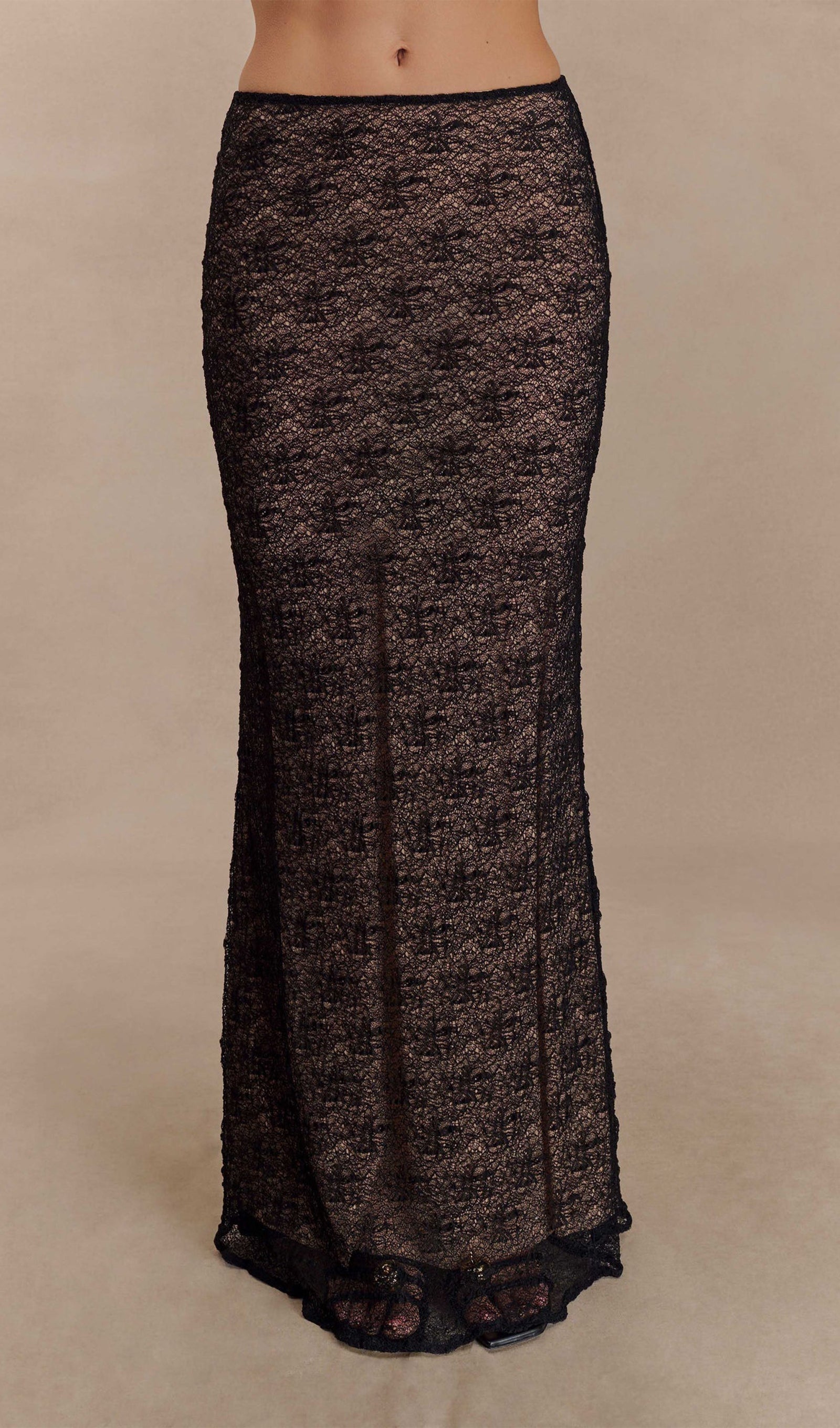 Siyah Şeffaf Dantel Üst Ve Uzun Etek Takımları