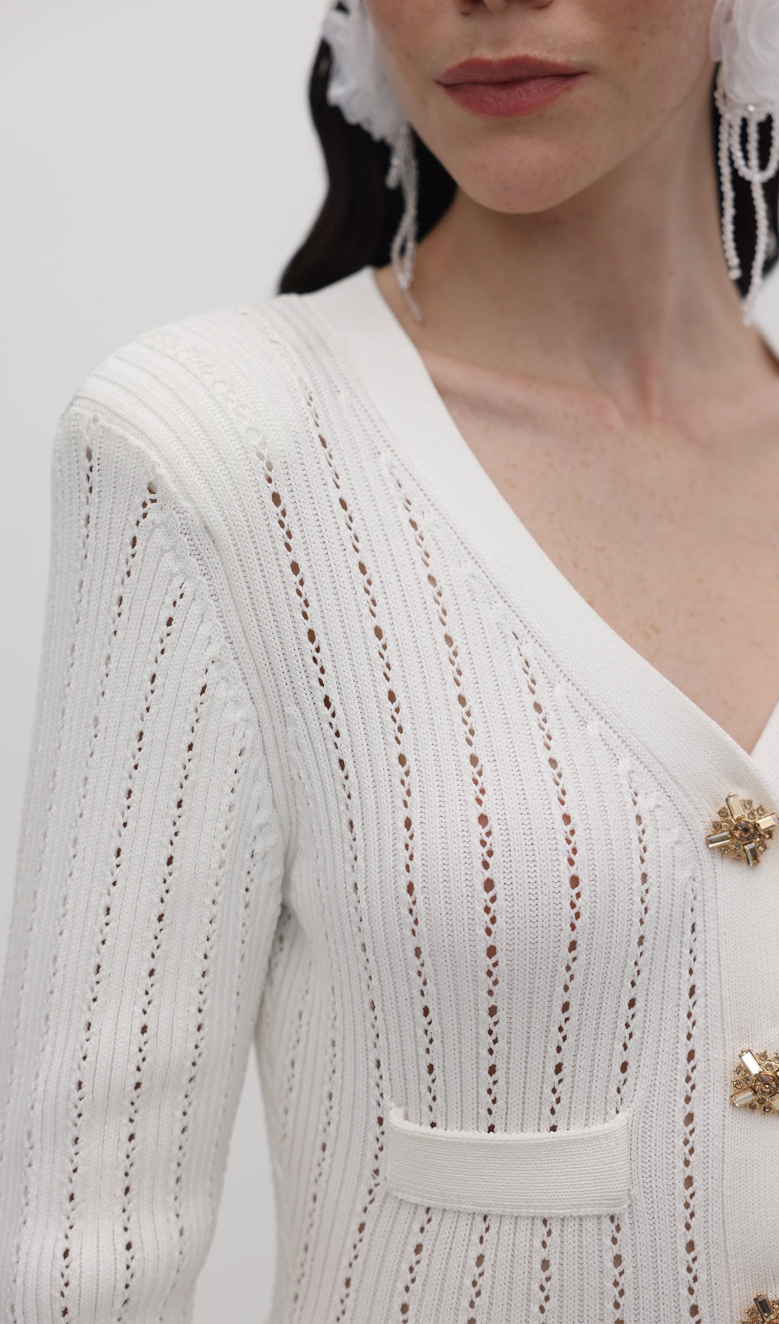 İçi Boş Volanlı Örgü Mini Elbise