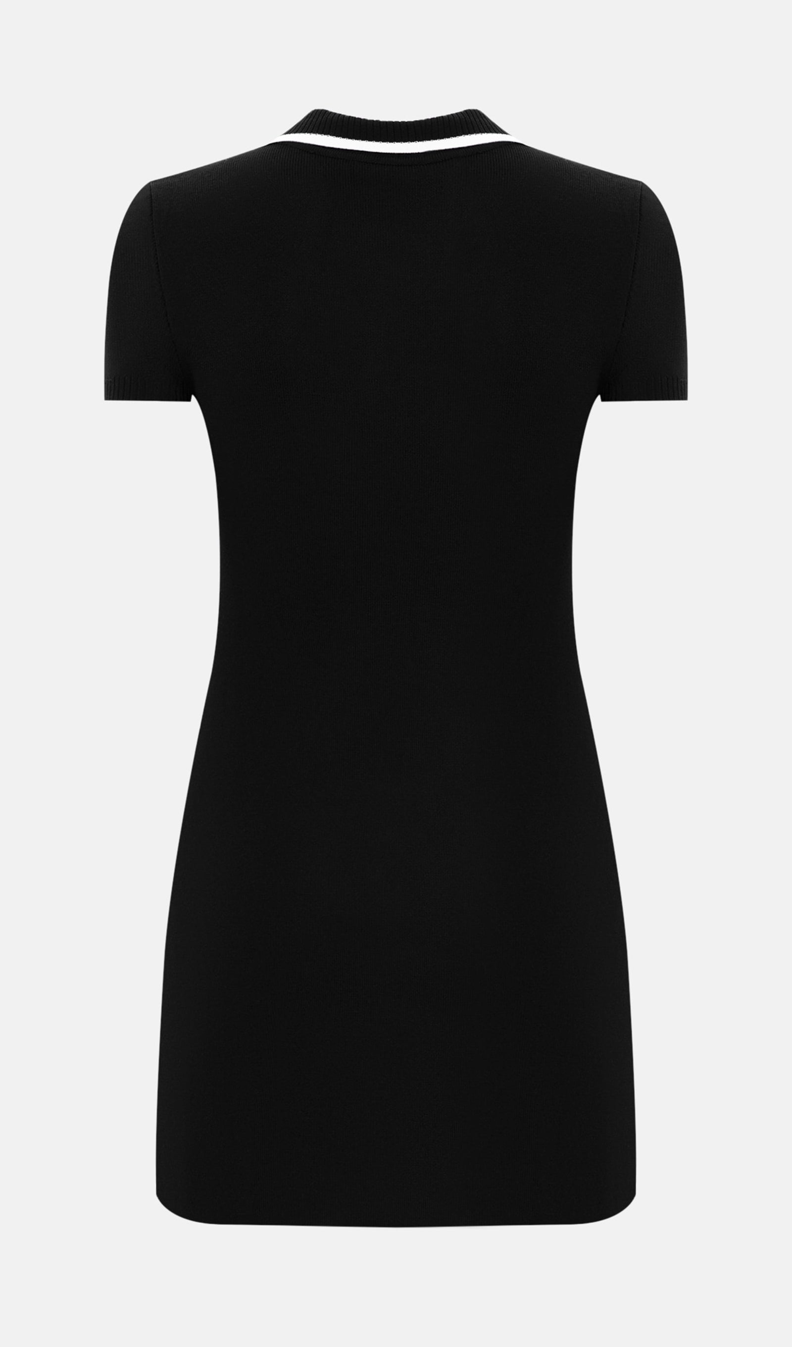 Siyah Renkli Kontrast Kenarlı Örme Mini Elbise