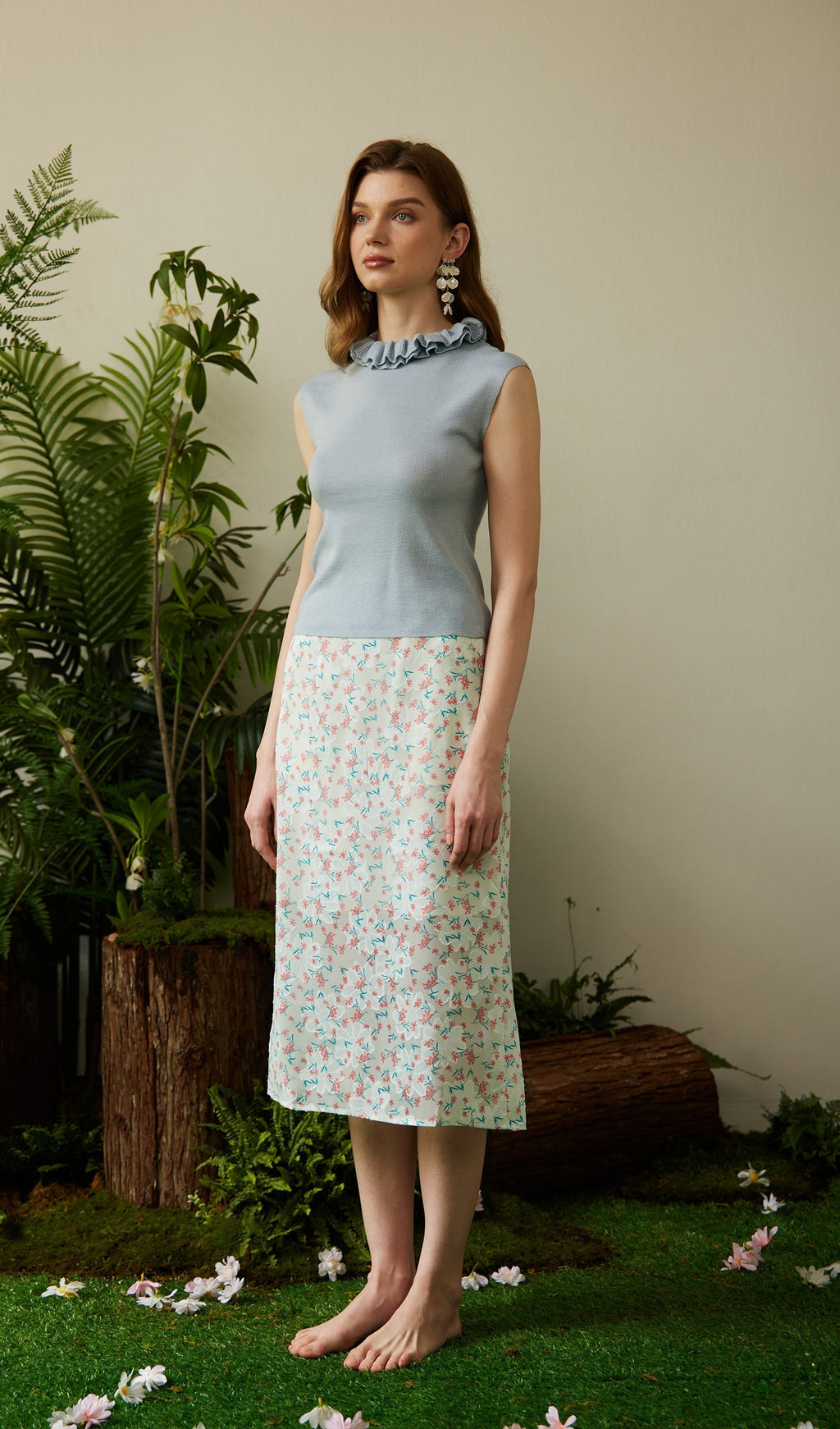 Çiçek Desenli Midi Etek