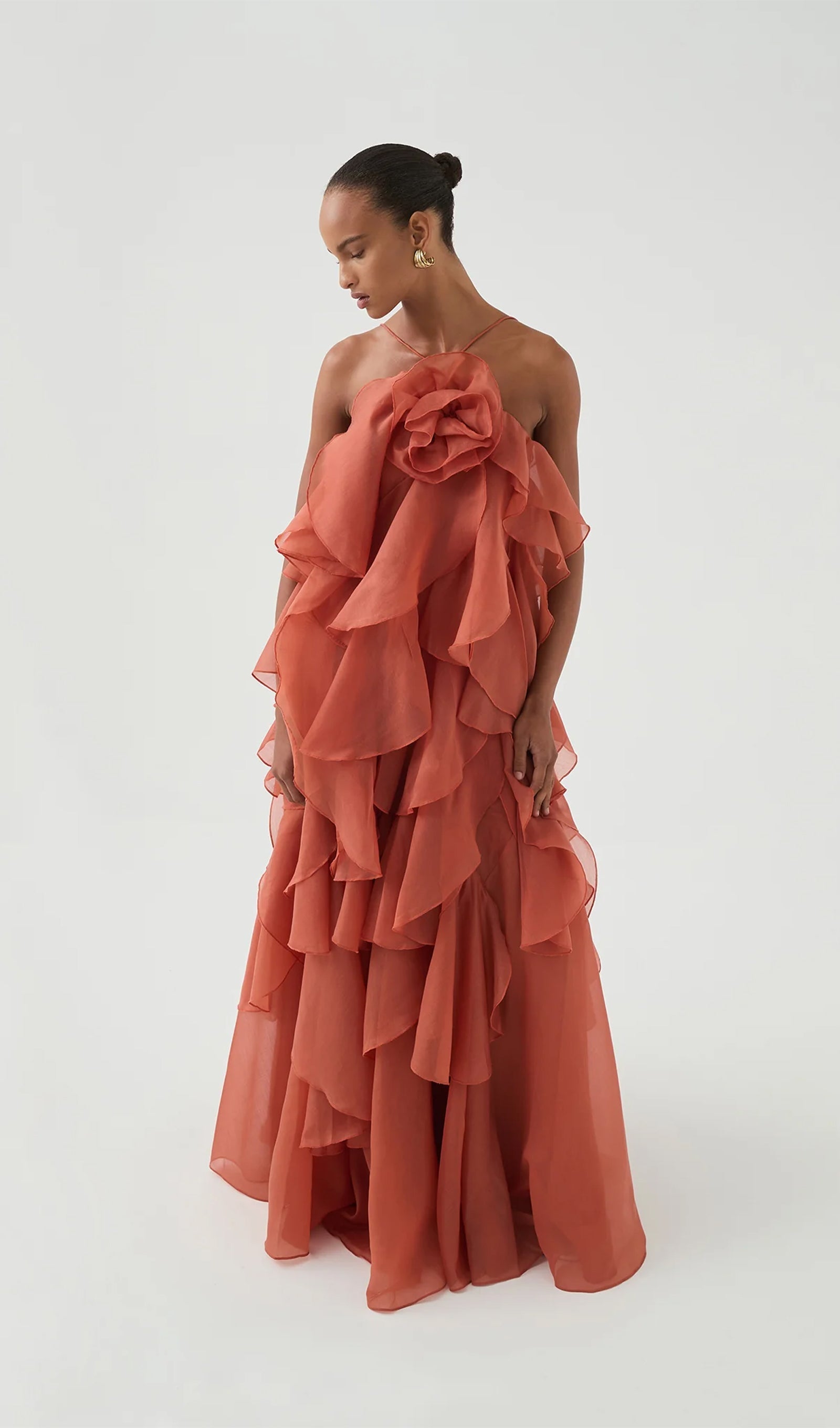 Askılı Katmanlı Uzun Elbise