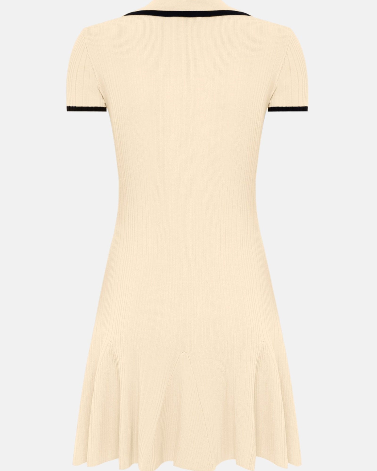 Krem Rengi Kontrast Detaylara Sahip Mini Ribanalı Elbise