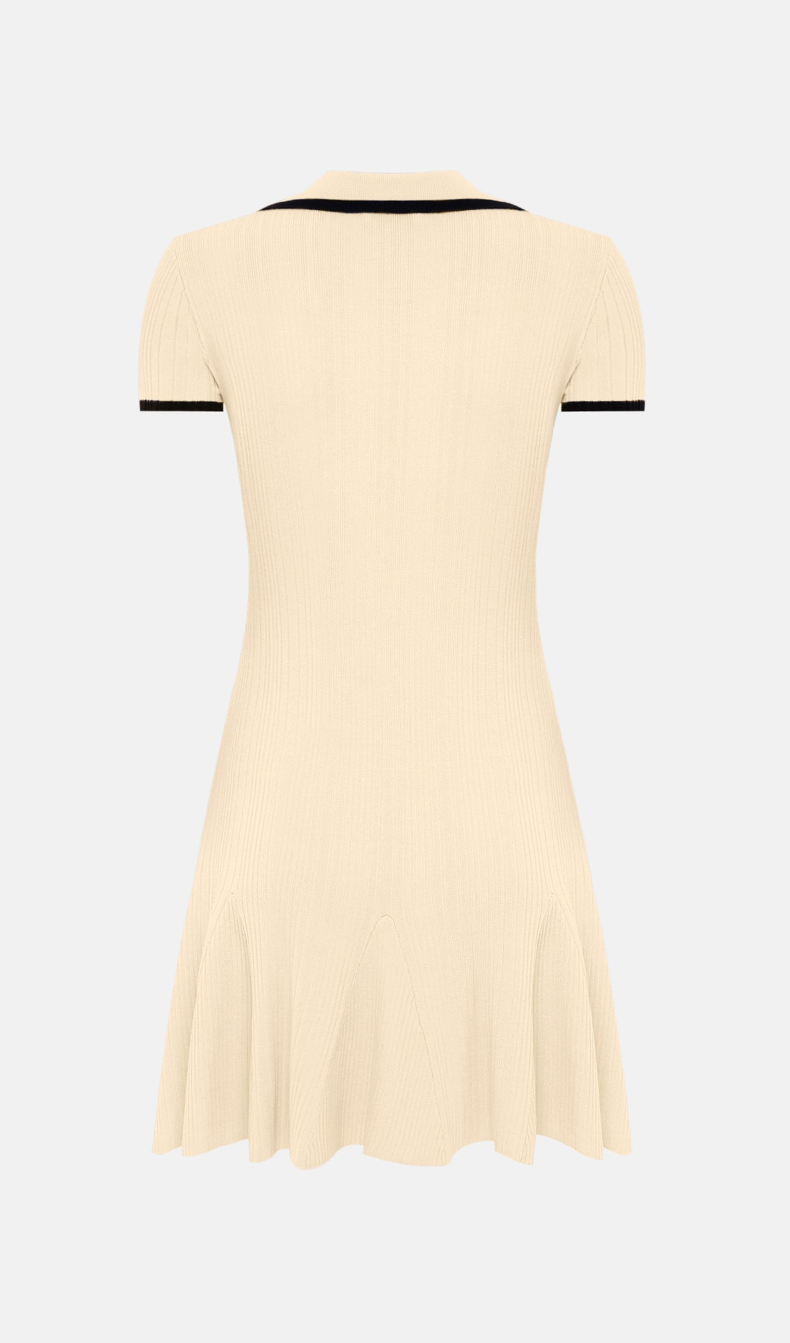 Krem Rengi Kontrast Detaylara Sahip Mini Ribanalı Elbise