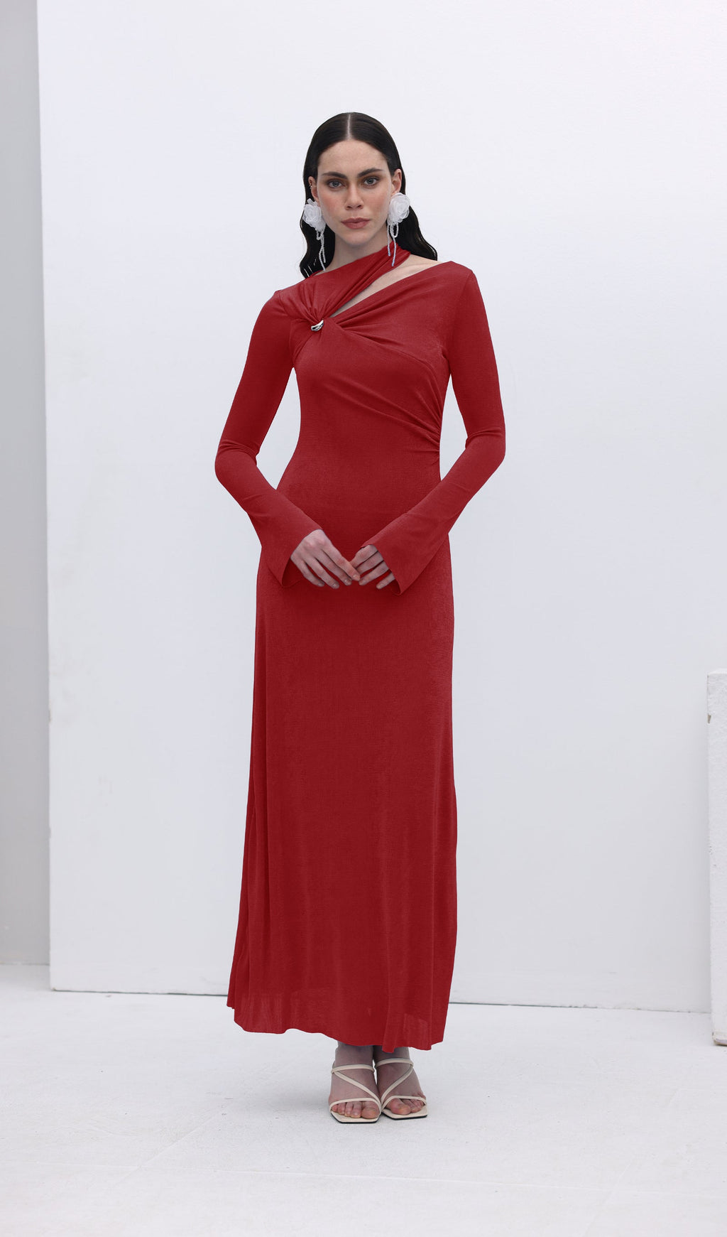 Hollow Out Metalik Dekorlu Uzun Elbise