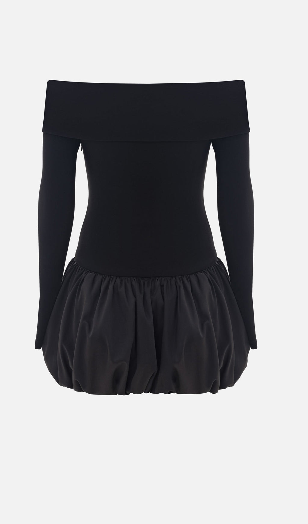 Açık Omuzlu Balon Mini Elbise-Siyah