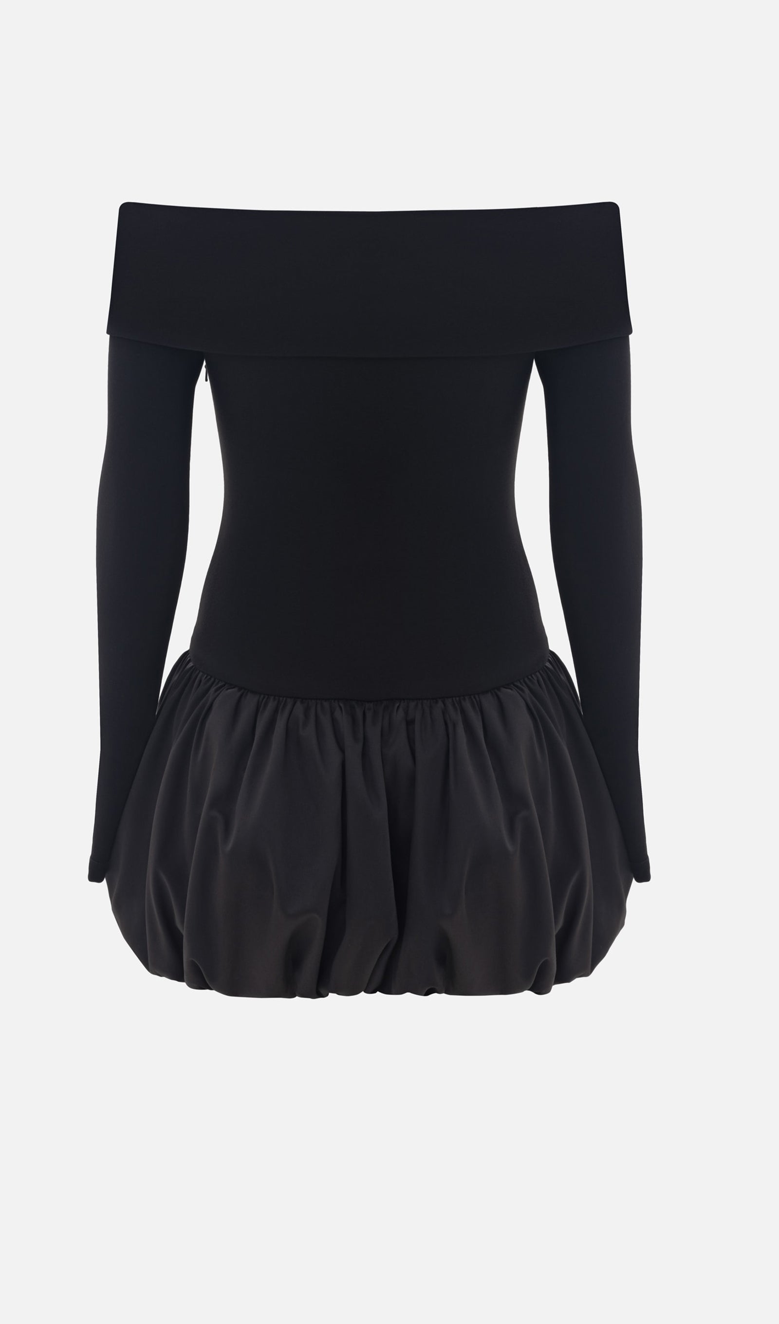 Açık Omuzlu Balon Mini Elbise-Siyah