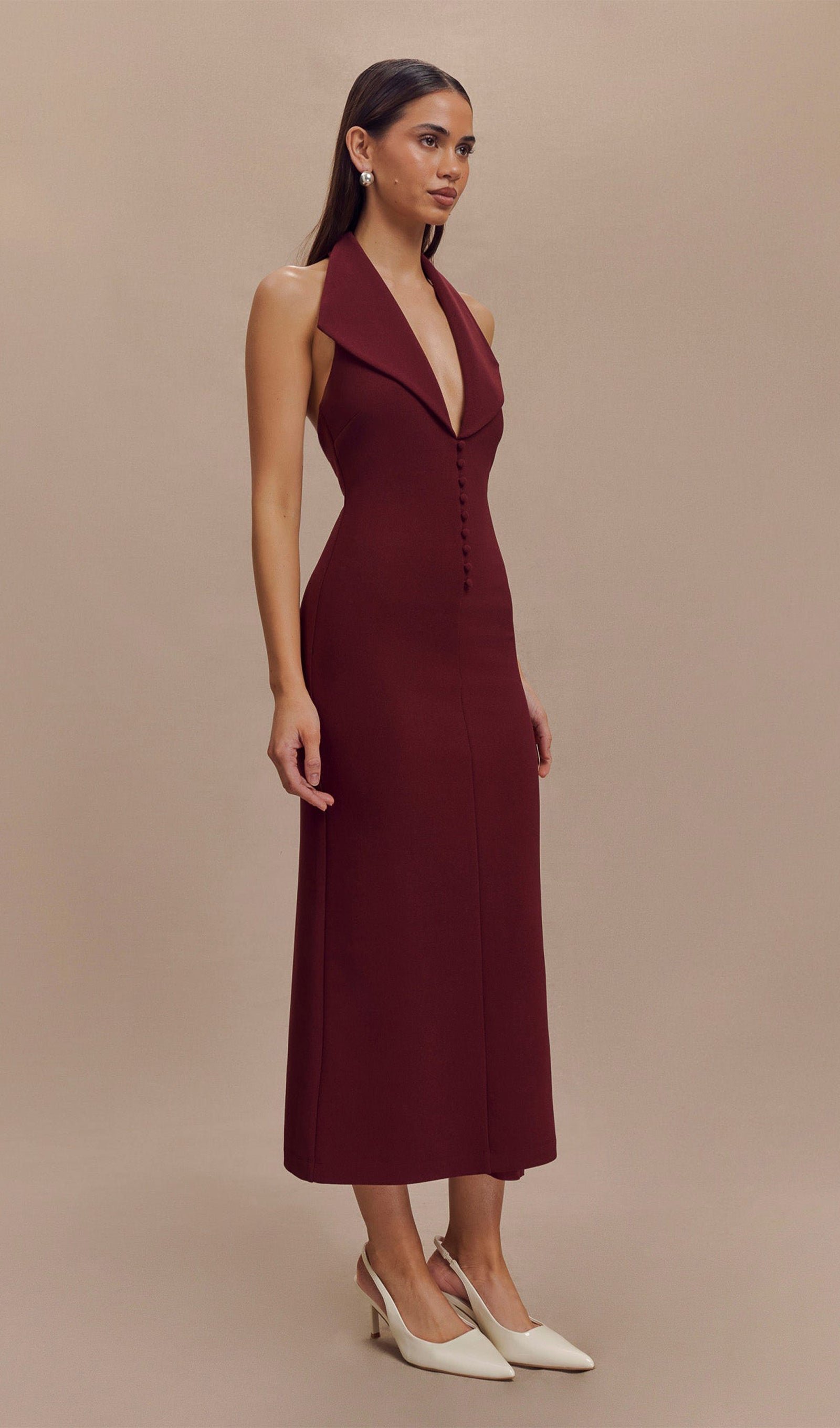 Krep Askılı Midi Elbise