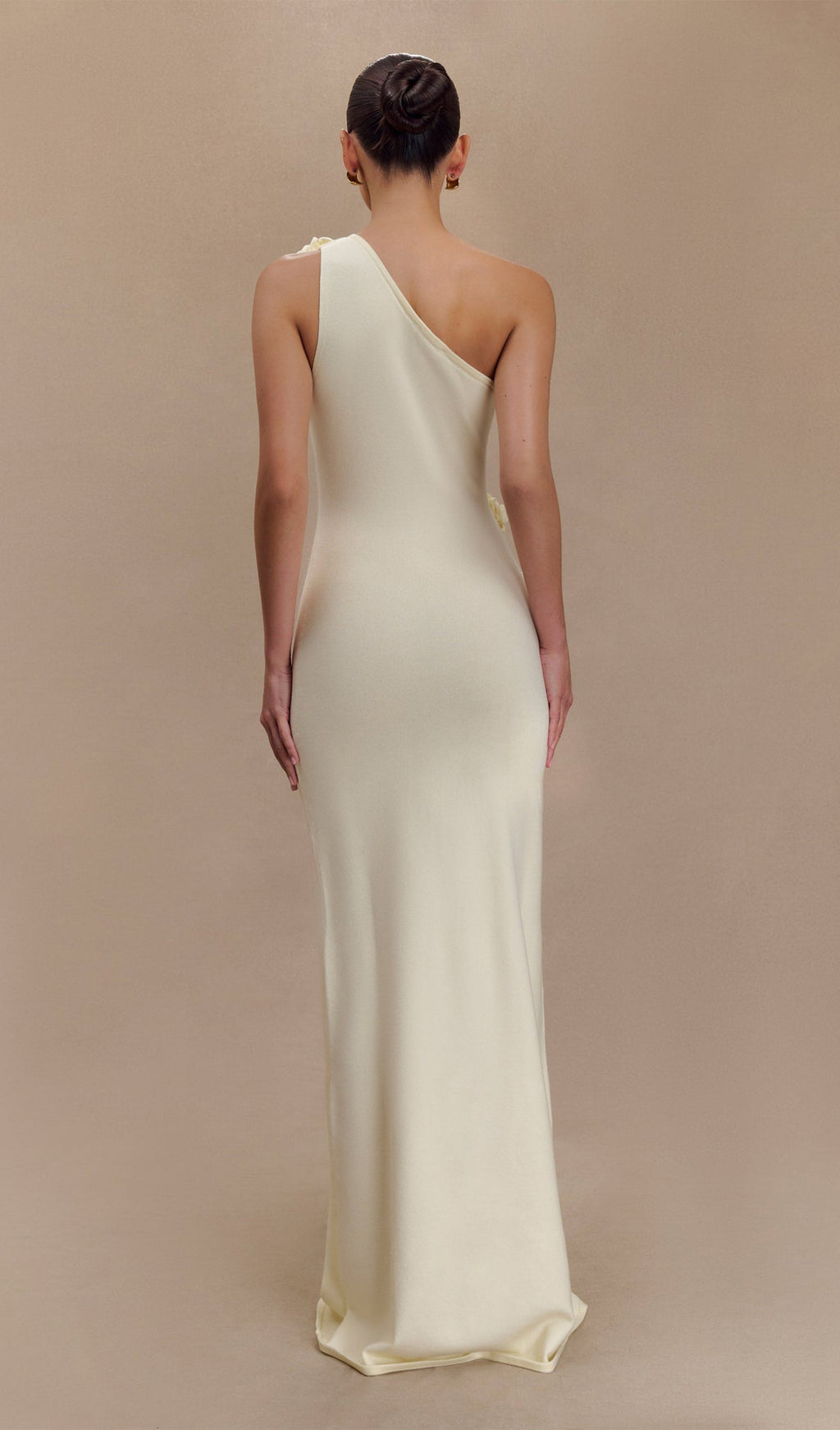 Tek Omuzlu Çiçekli Örme Uzun Elbise