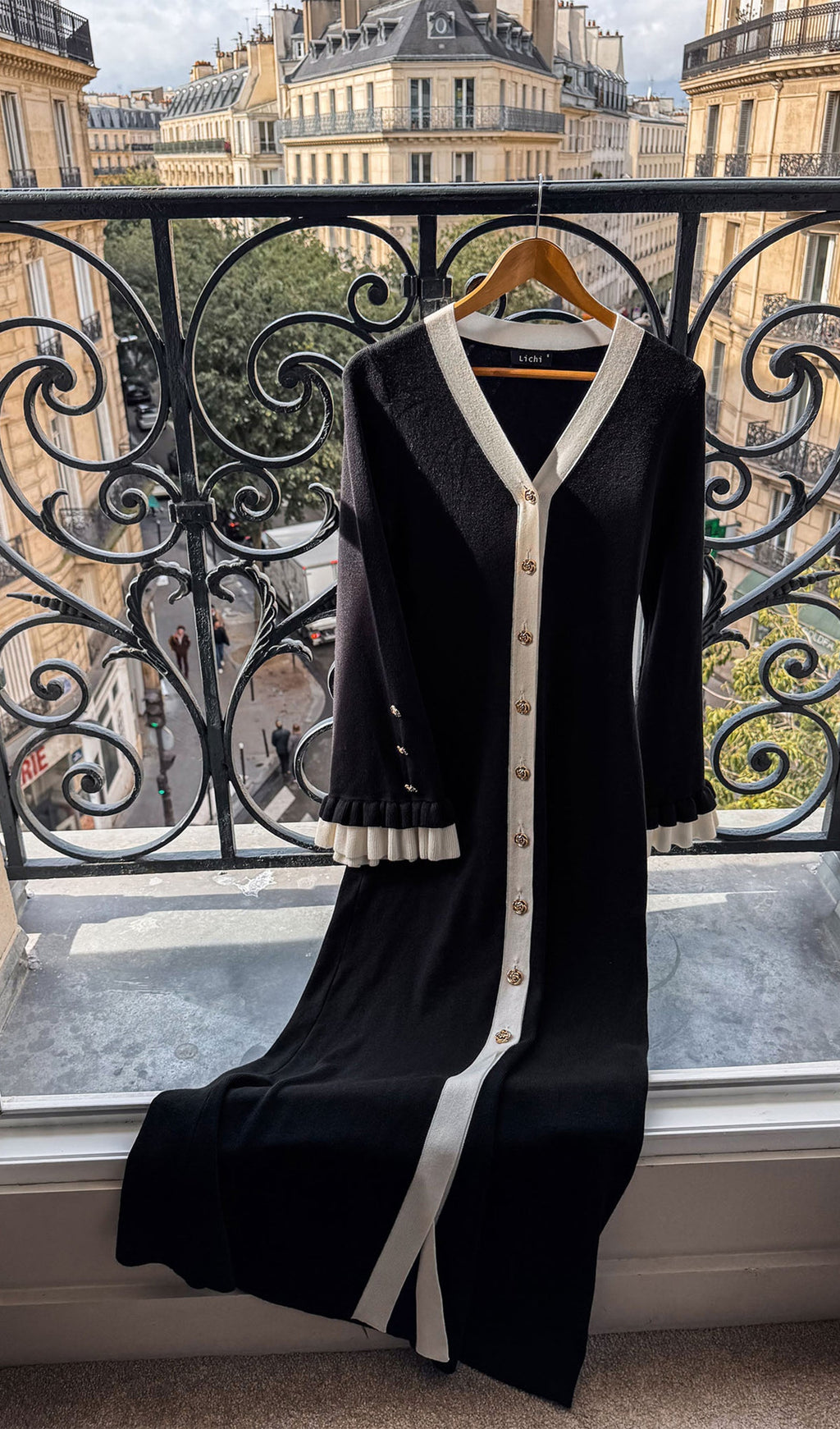 Örme Kontrast Manşetli Uzun Elbise