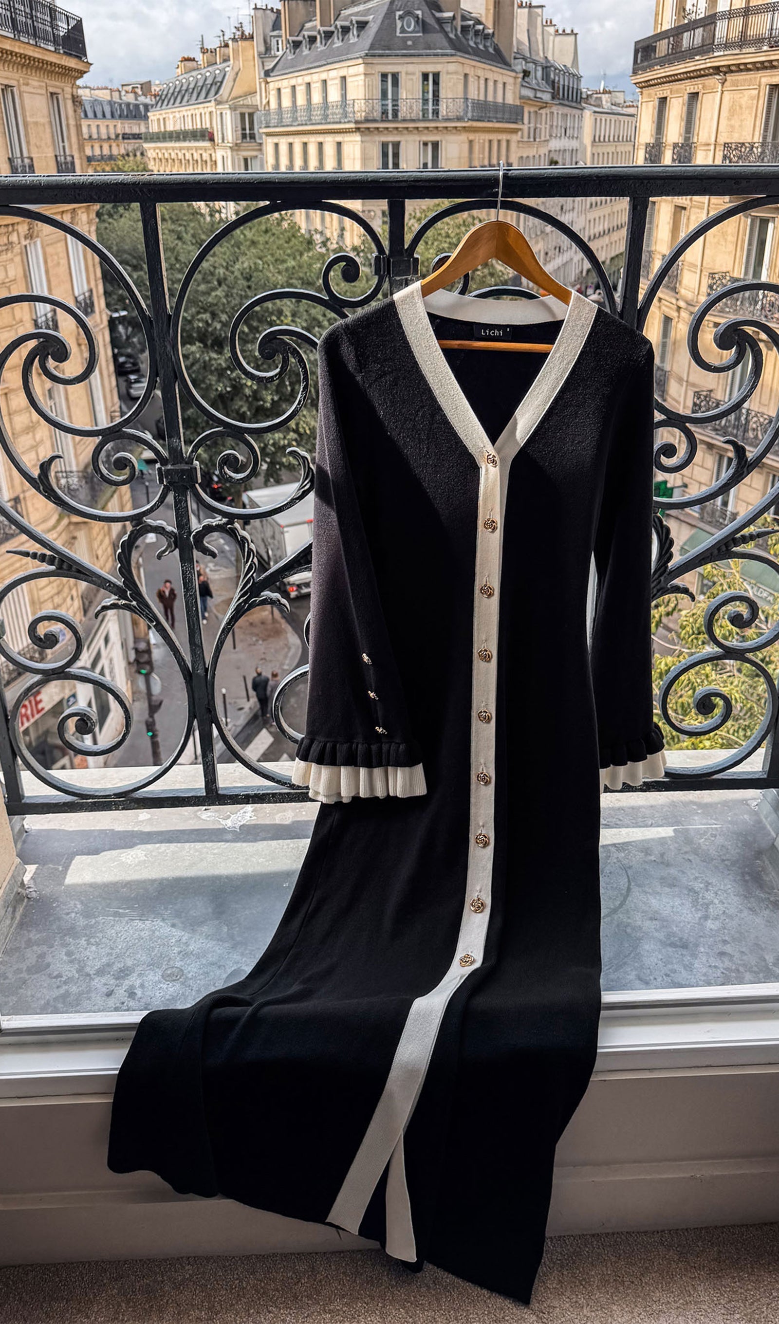 Örme Kontrast Manşetli Uzun Elbise