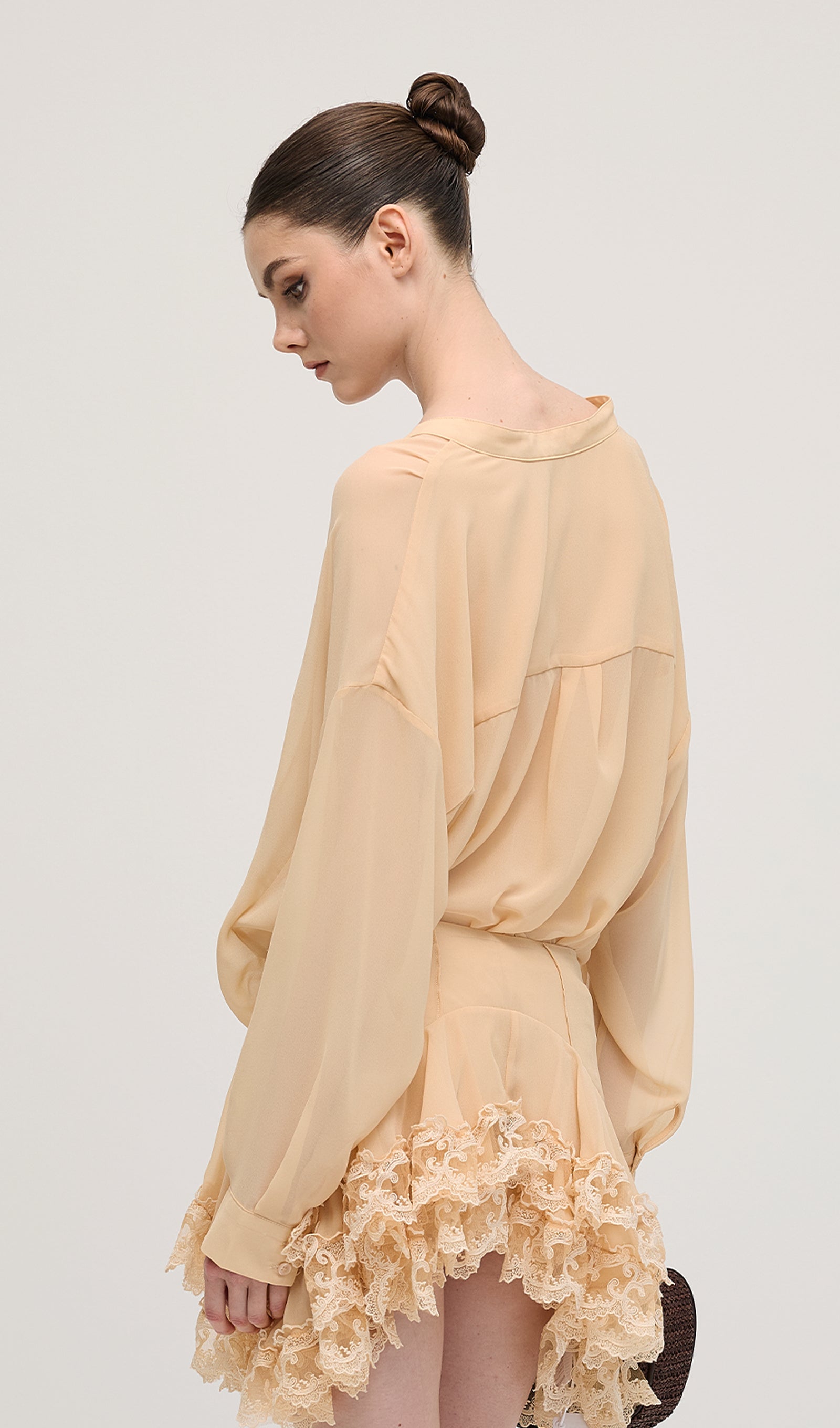 Uzun Kollu Katlı Mini Elbise