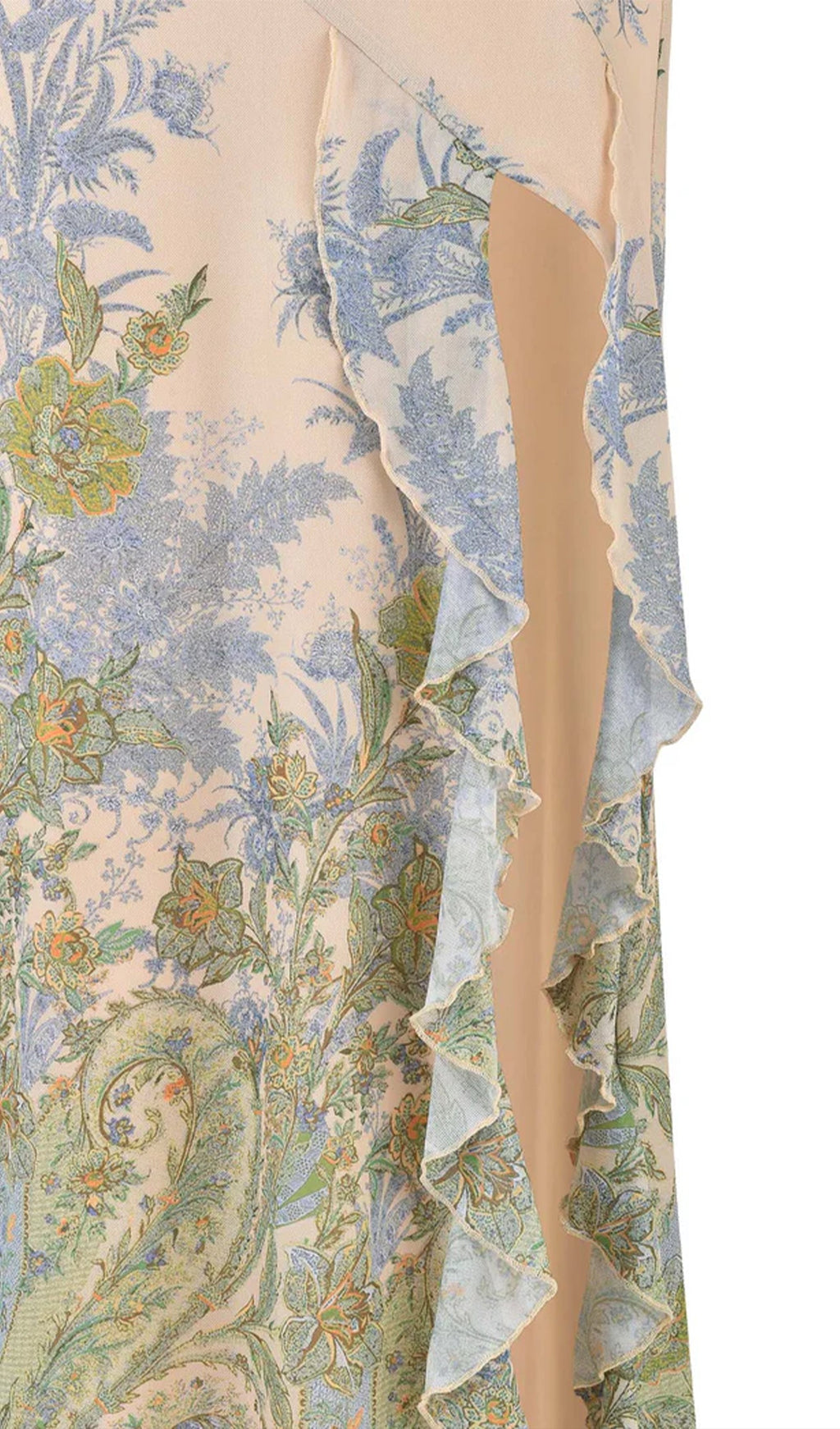 Baskılı Straplez Yırtmaçlı Midi Elbise