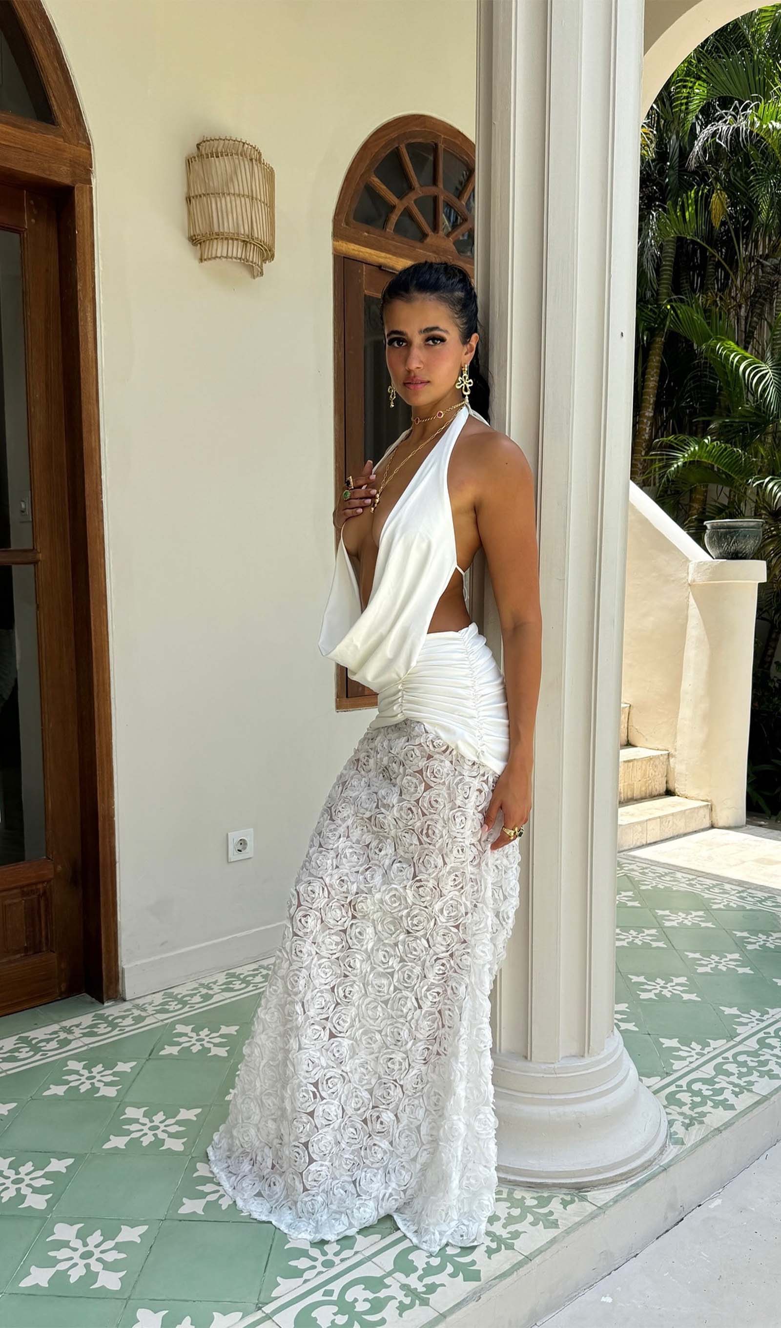 Halter Dokulu Uzun Elbise