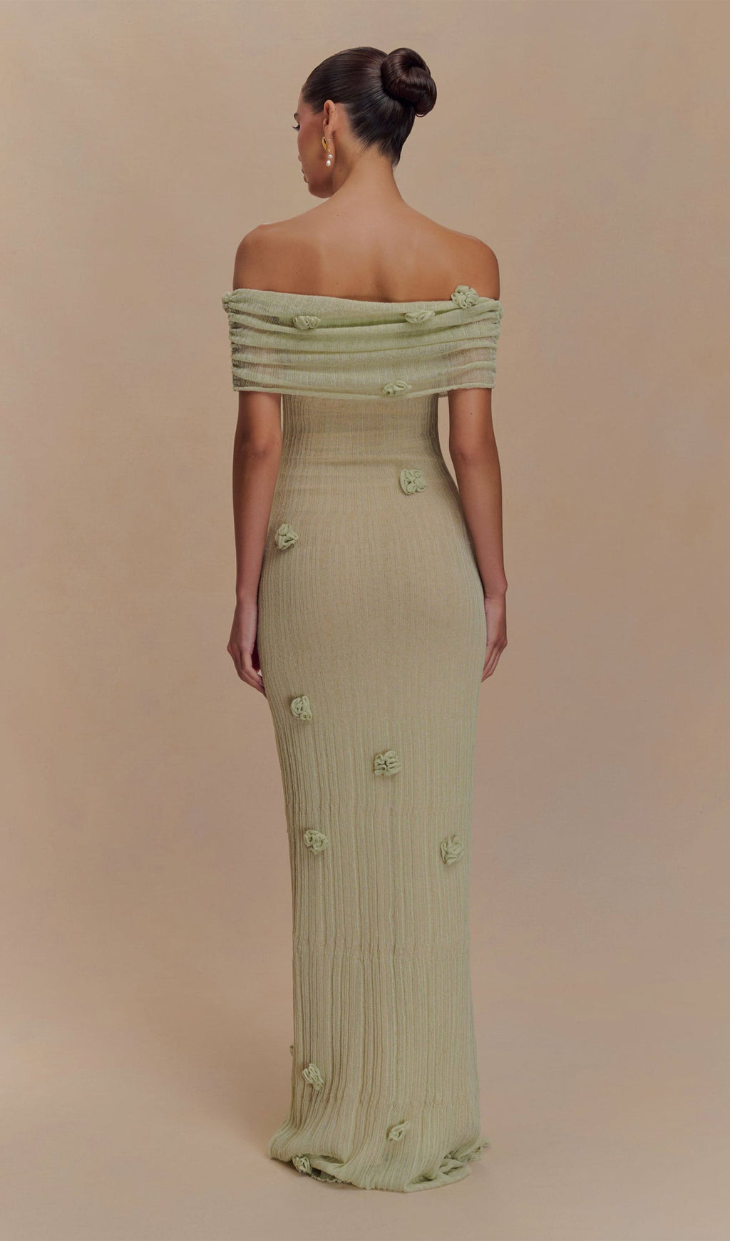 Pastel Yeşil Orkide Örgü Uzun Elbise