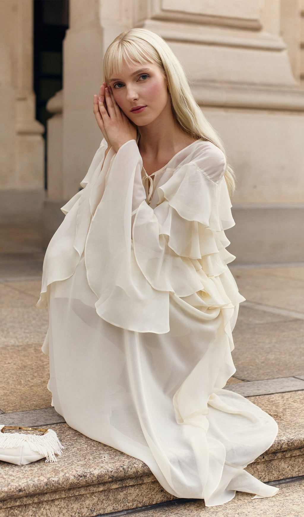 Volanlı Düz Uzun Elbise