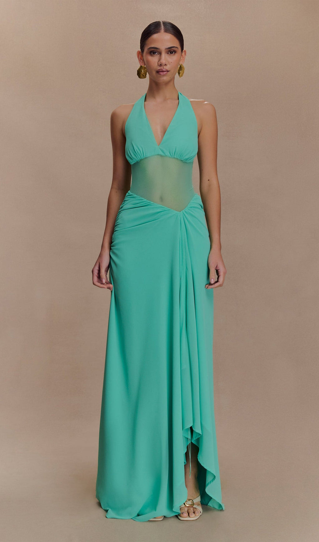 Lagoon Şifon Ve File Uzun Elbise