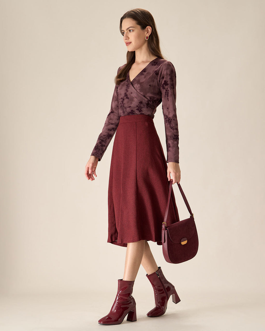 Mor Çiçekli Dantelli Anvelop Tişört