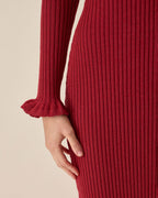 Kırmızı Bodycon Çan Kol Kazak Elbise