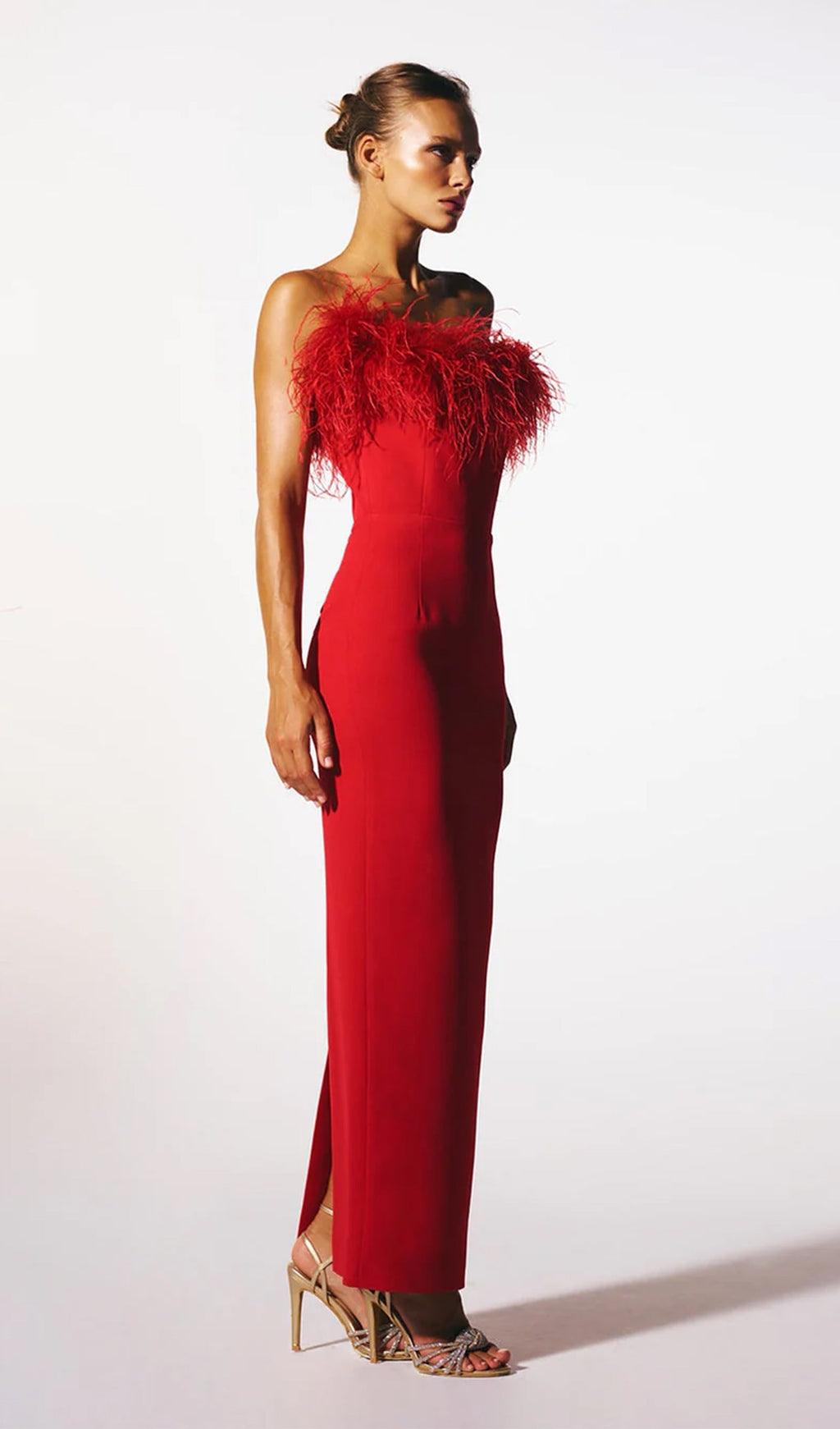 Lena Tüylü Midi Elbise Kırmızı