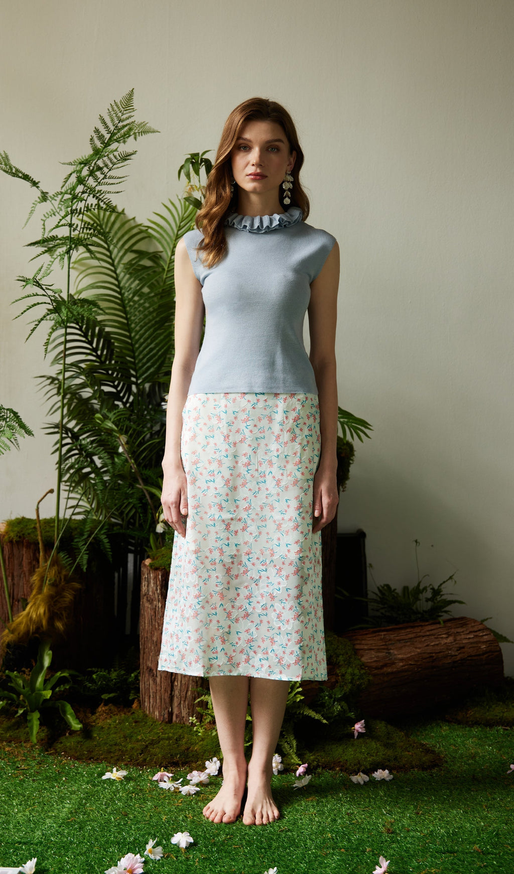 Çiçek Desenli Midi Etek