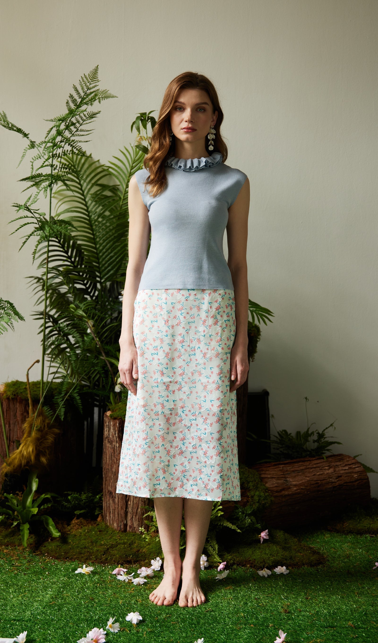 Çiçek Desenli Midi Etek