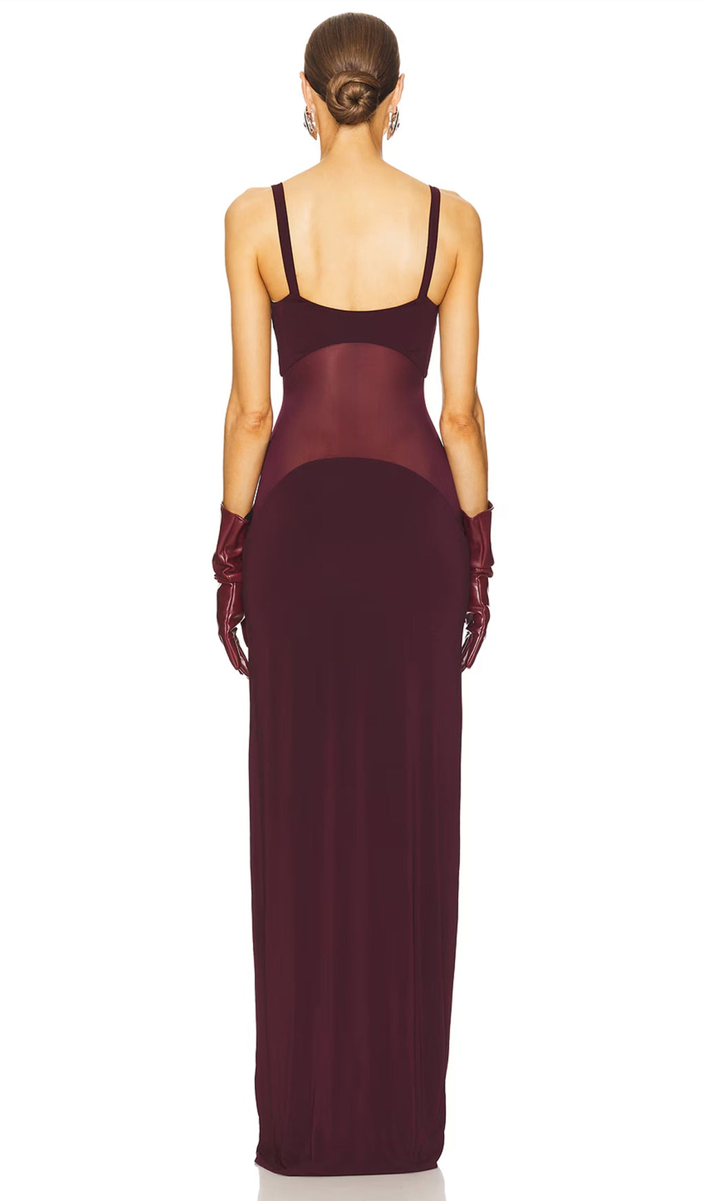 Kırmızı Şeffaf Örgü Kavisli Uzun Elbise