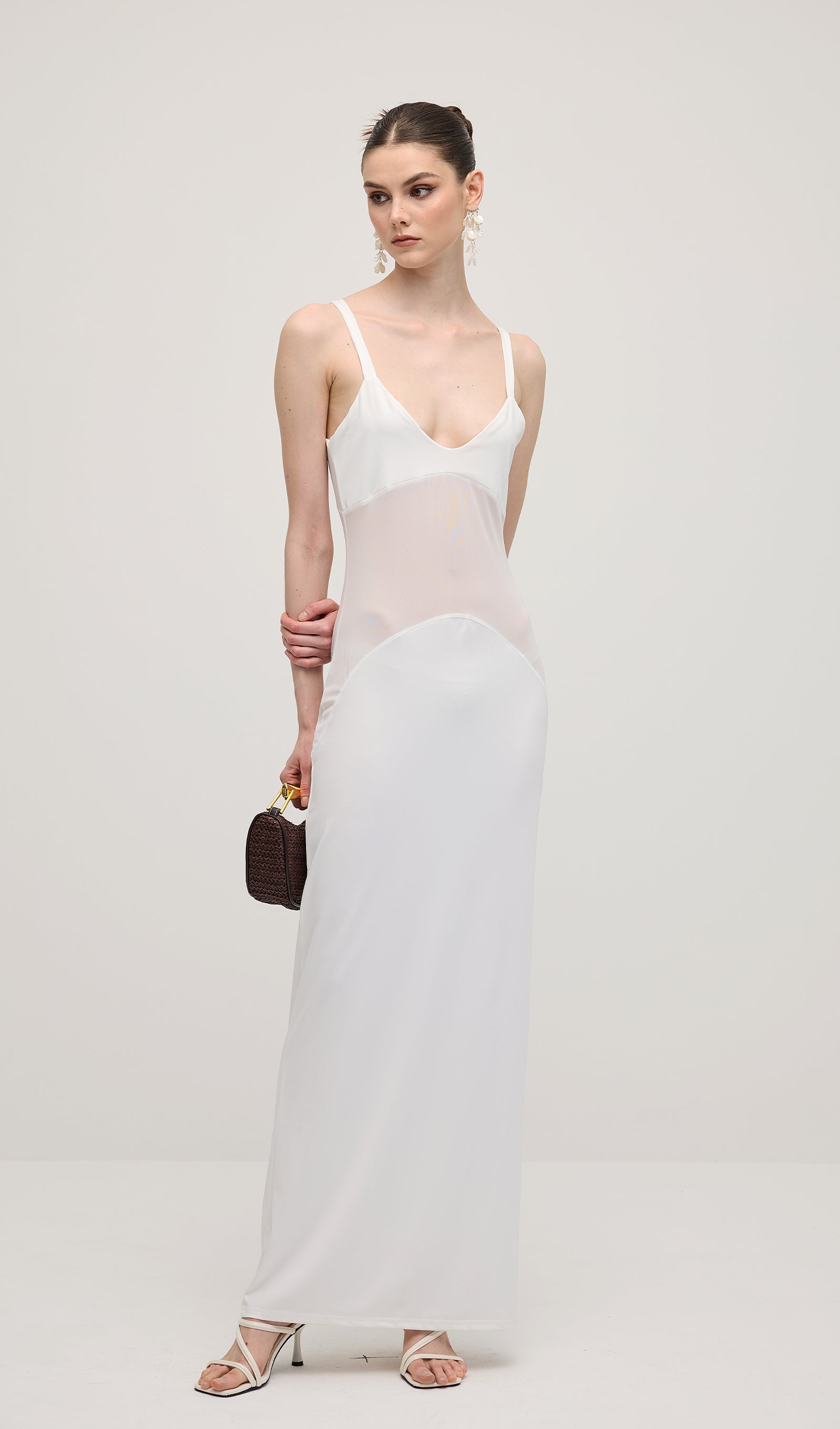 Şeffaf Örgü Kavisli Uzun Elbise