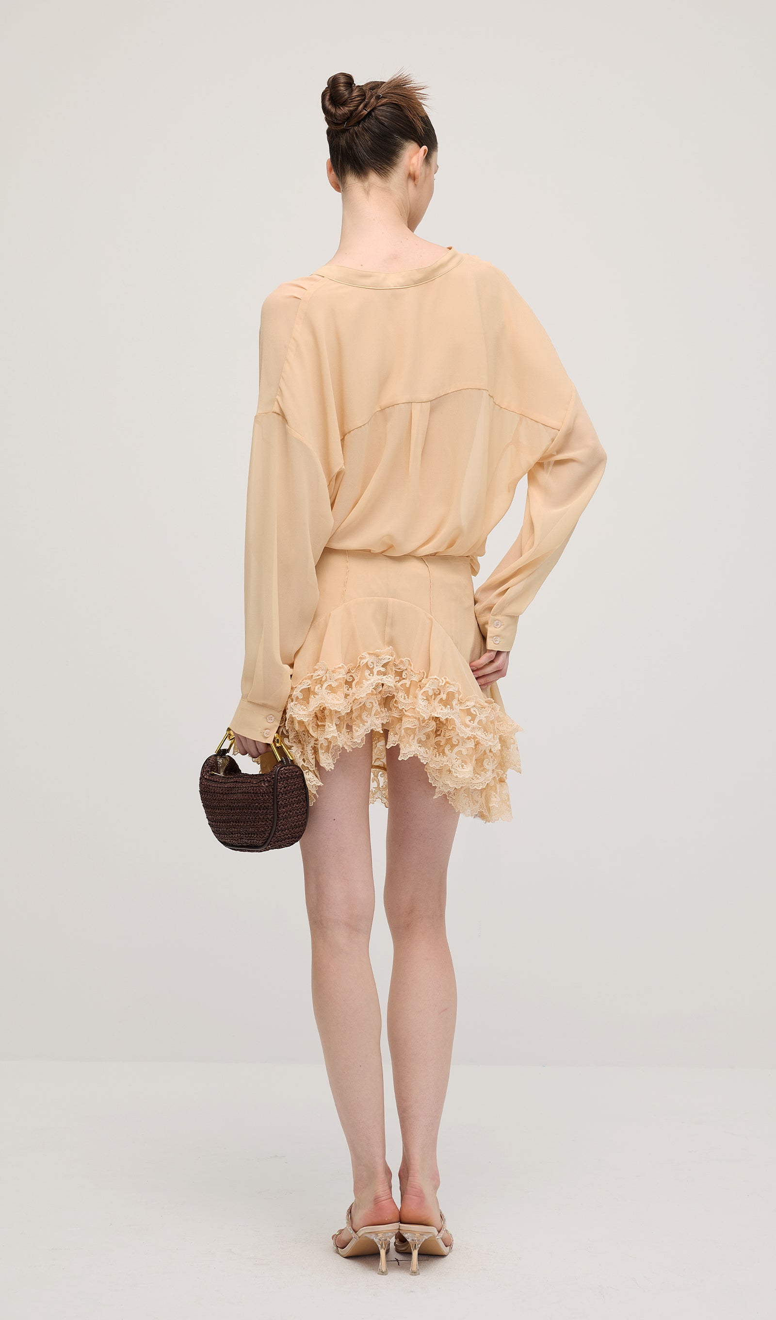 Uzun Kollu Katlı Mini Elbise