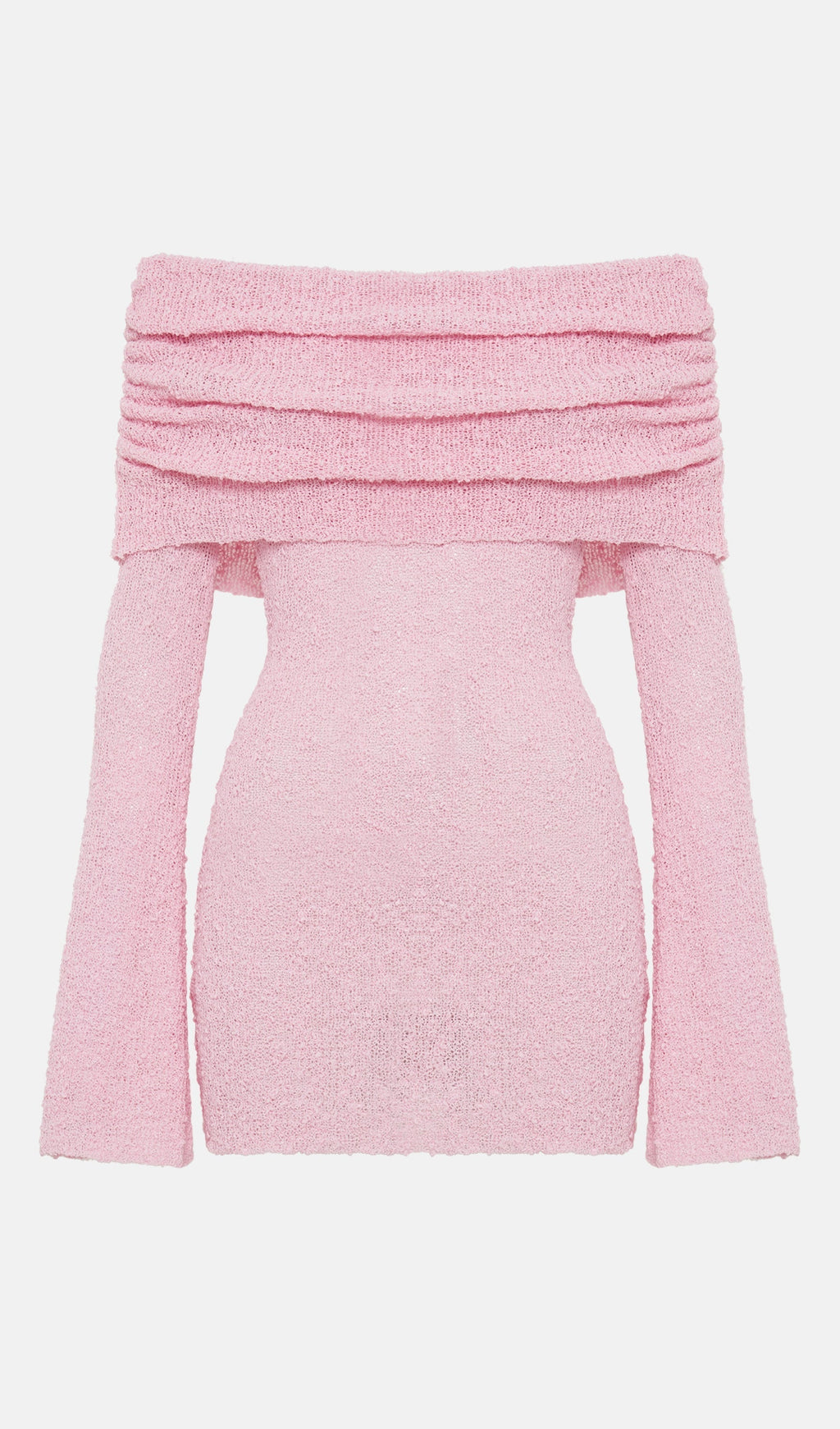 Omuz Açık Pembe Bukle Örgü Mini Elbise